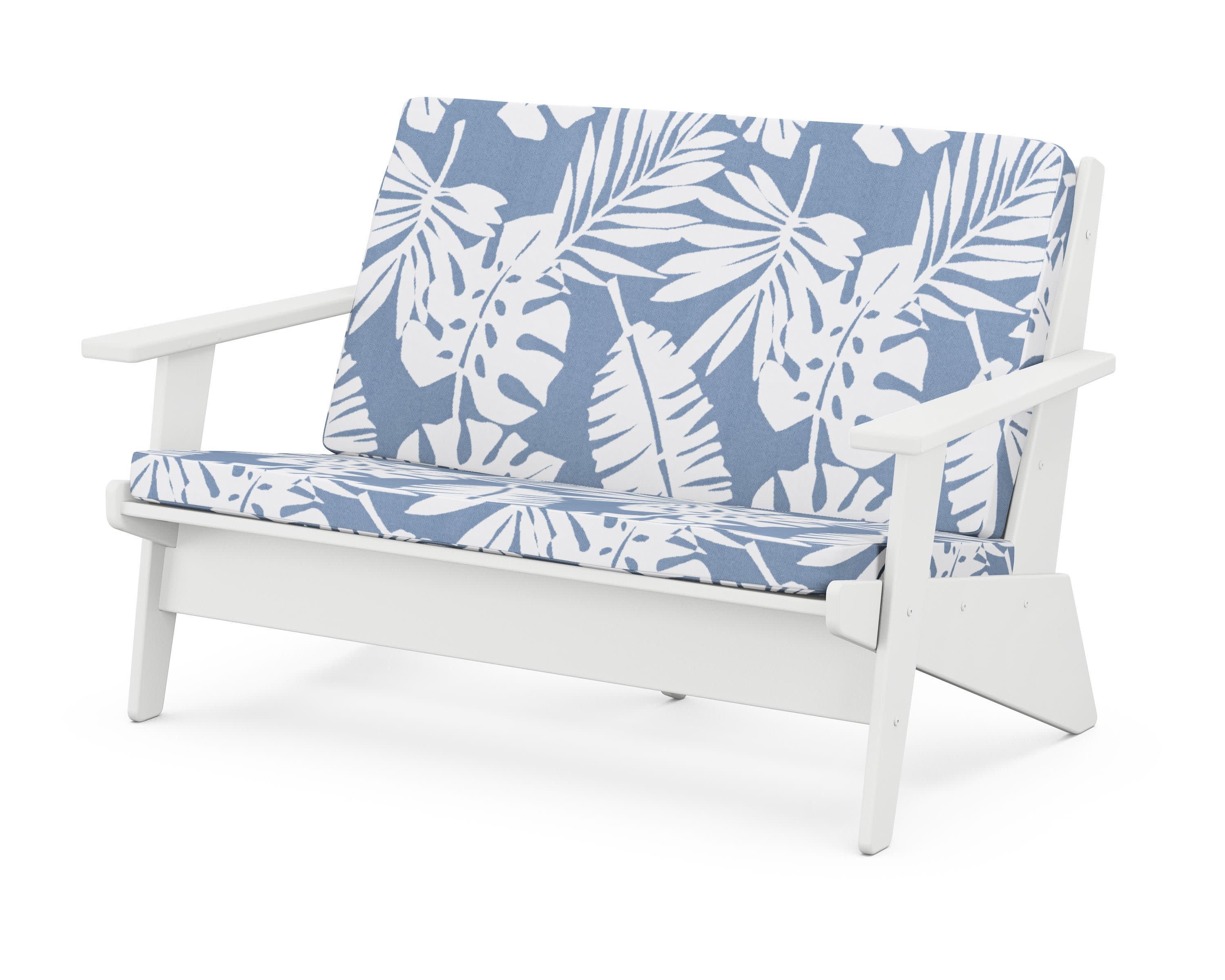 Riviera Modern Lounge Loveseat in White / Leaf Sky Blue