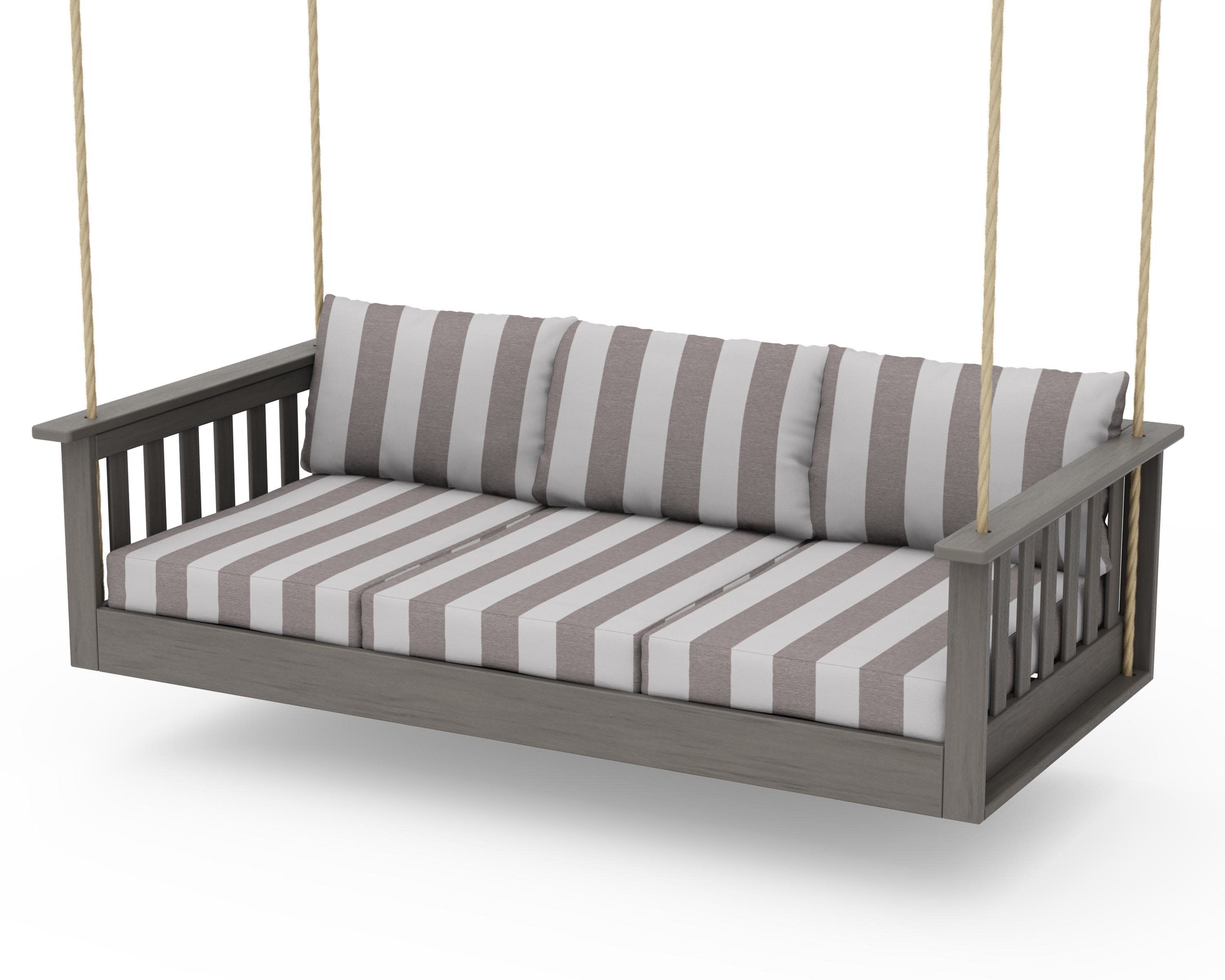 Vineyard Daybed Swing in Driftwood / Cabana Stripe Grey Mist