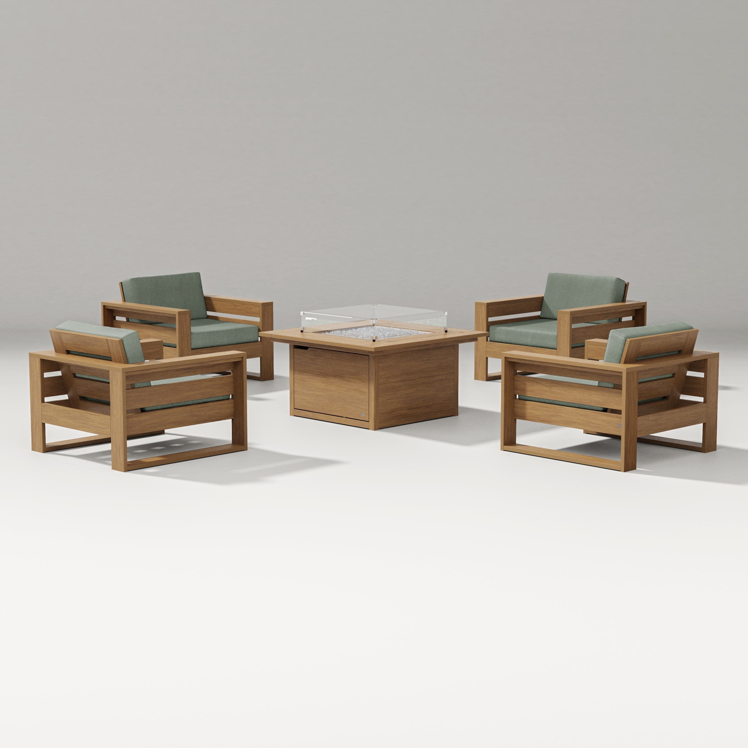 Latitude 5-Piece Lounge Fire Table Set in Natural / Cast Sage