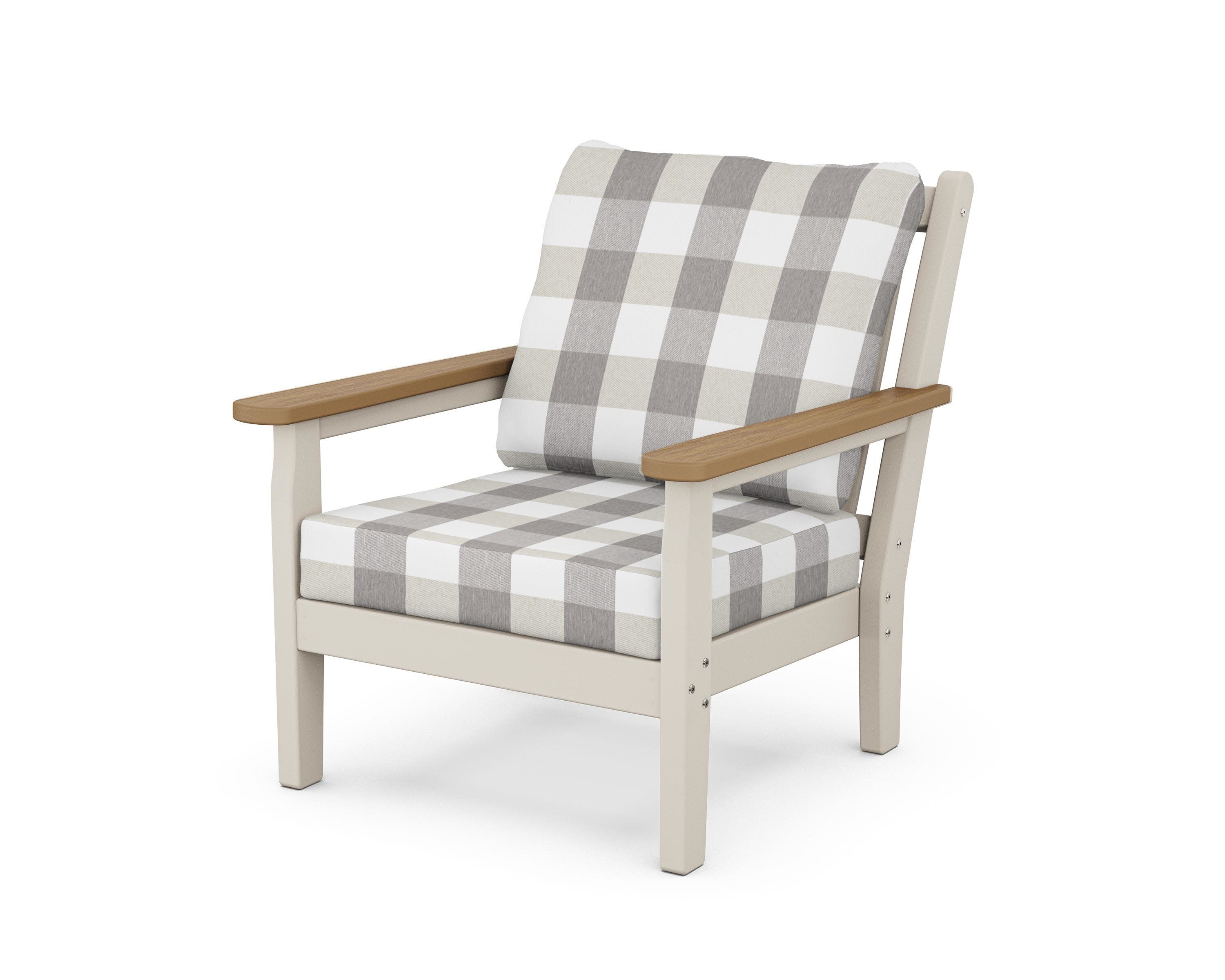 Chippendale Deep Seating Chair in Sand / Natural / Buffalo Plaid Grey Mist