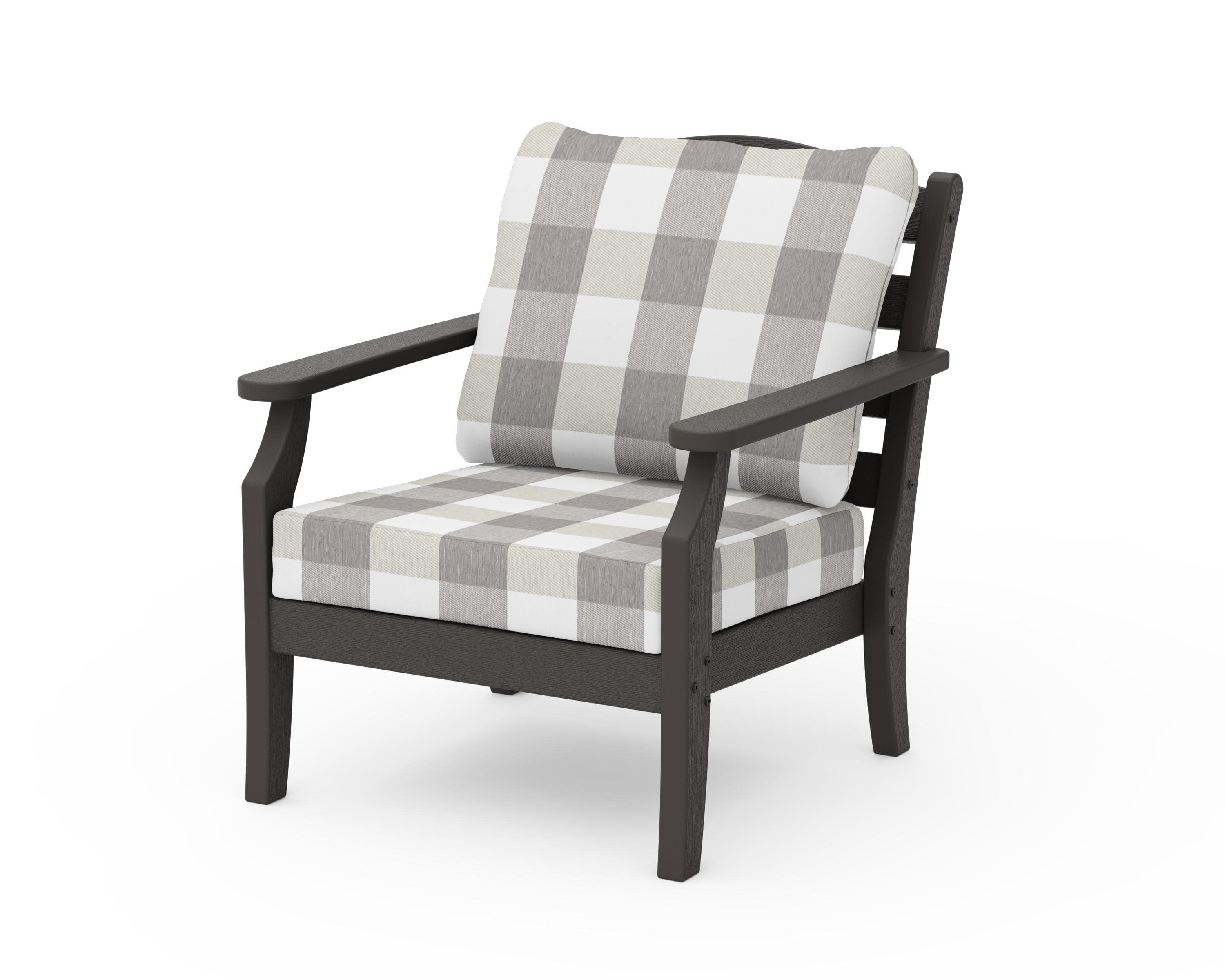 Savannah Deep Seating Chair in Vintage Coffee / Buffalo Plaid Grey Mist