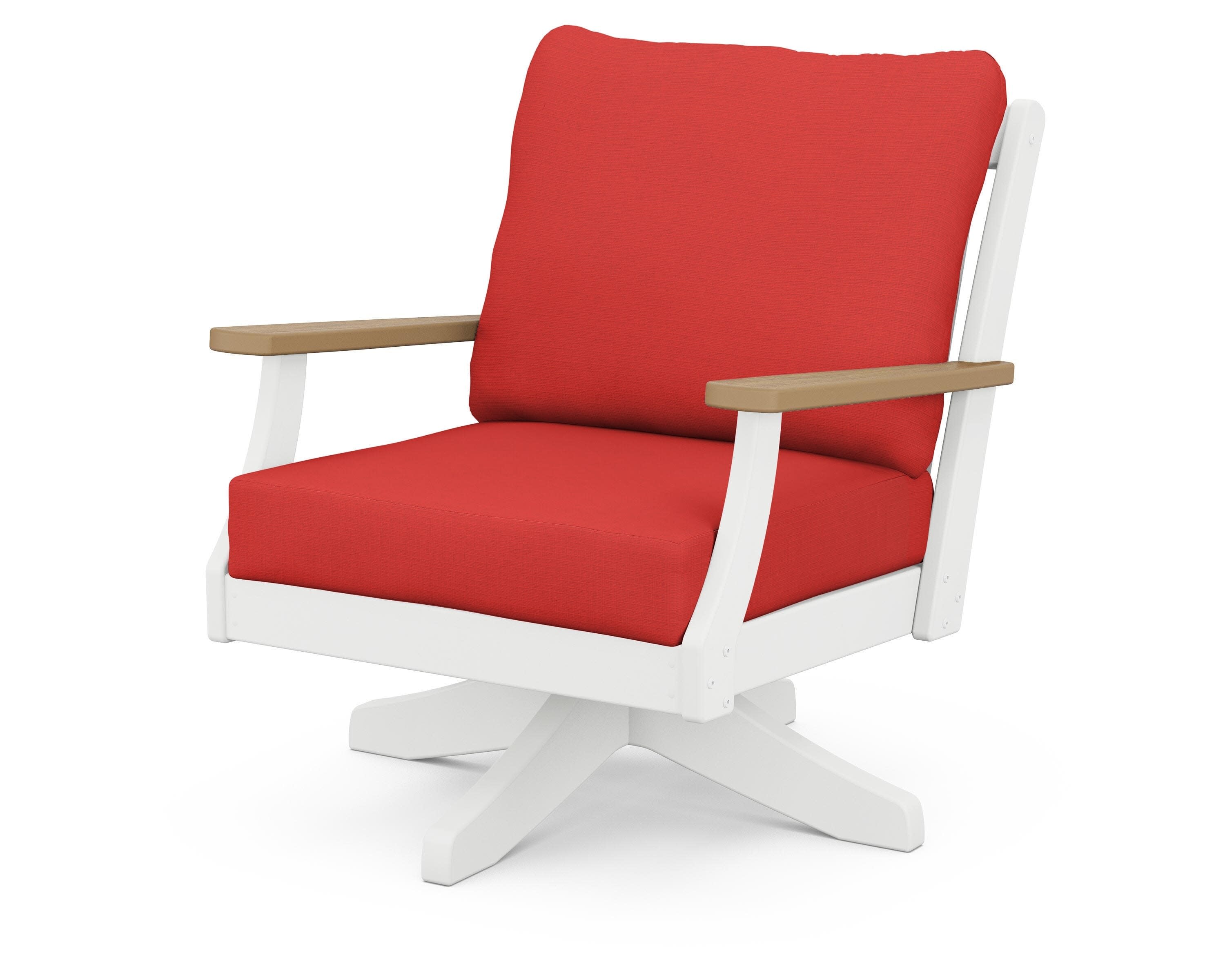 Braxton Deep Seating Swivel Chair in White / Natural / Crimson Linen
