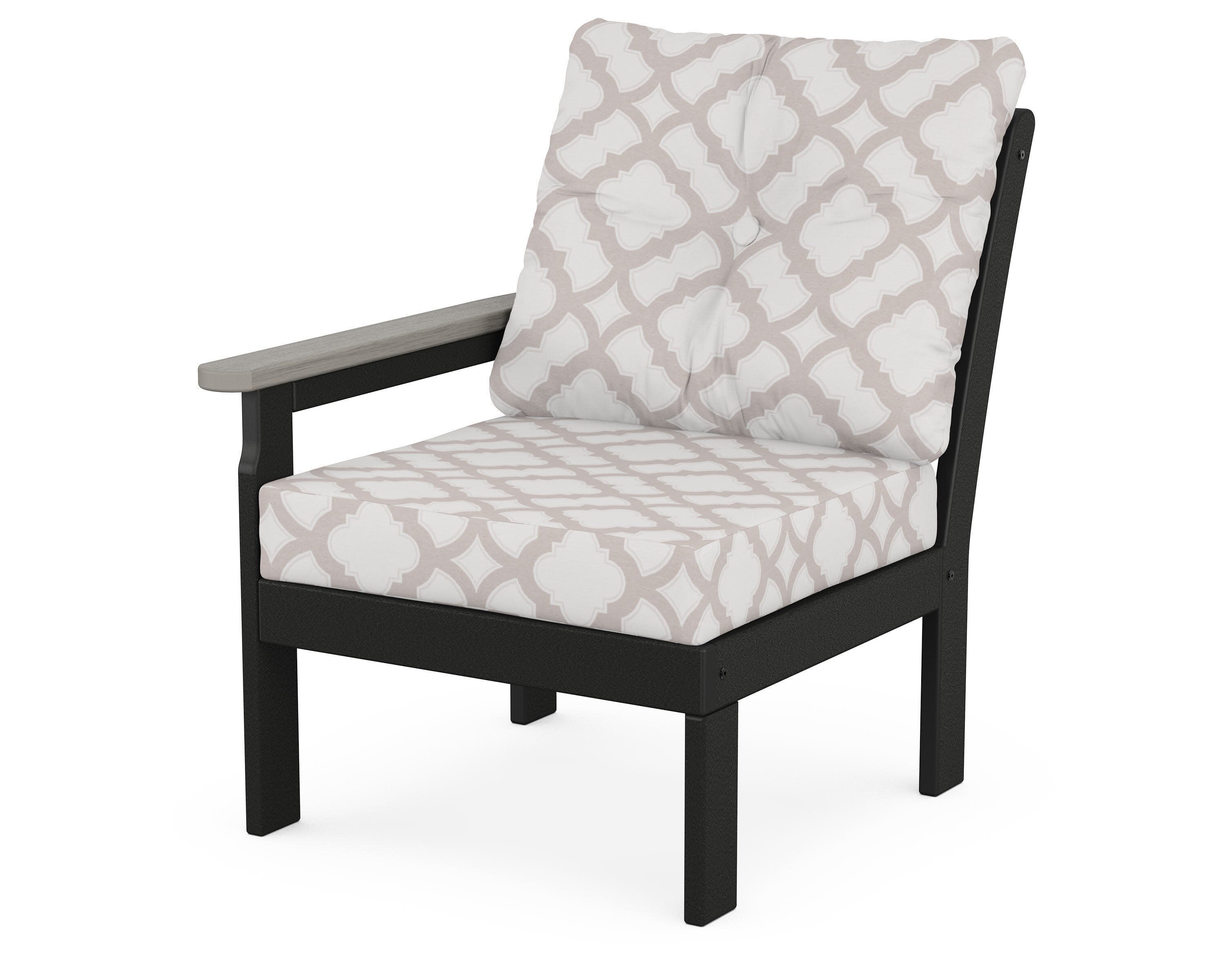 Vineyard Modular Left Arm Chair in Black / Driftwood / Trellis Dune Burlap