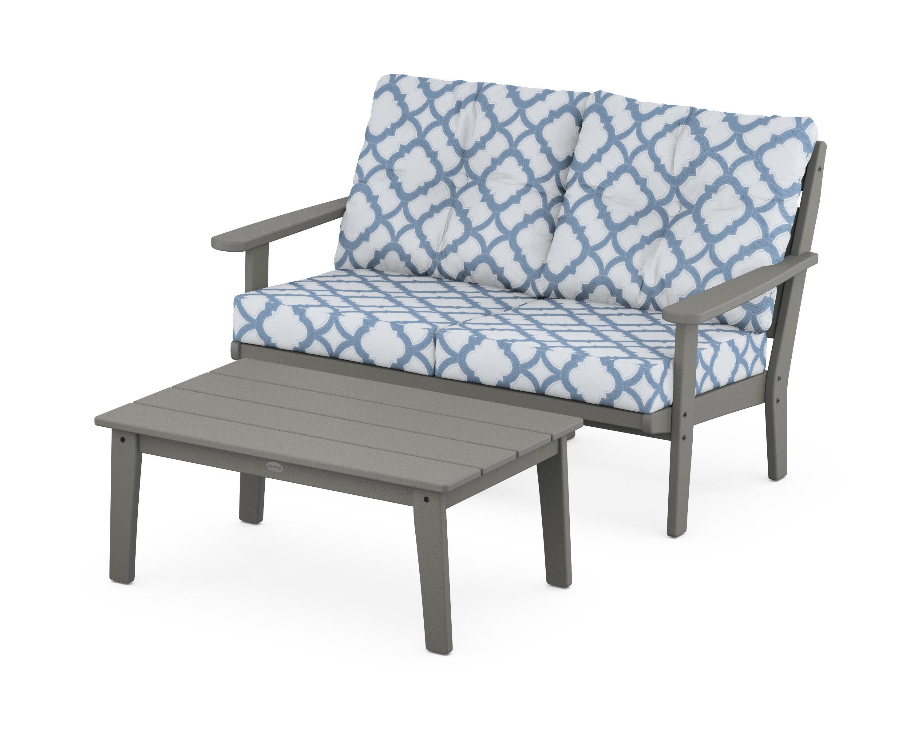 Lakeside 2-Piece Lounge Loveseat Set in Slate Grey / Trellis Sky Blue