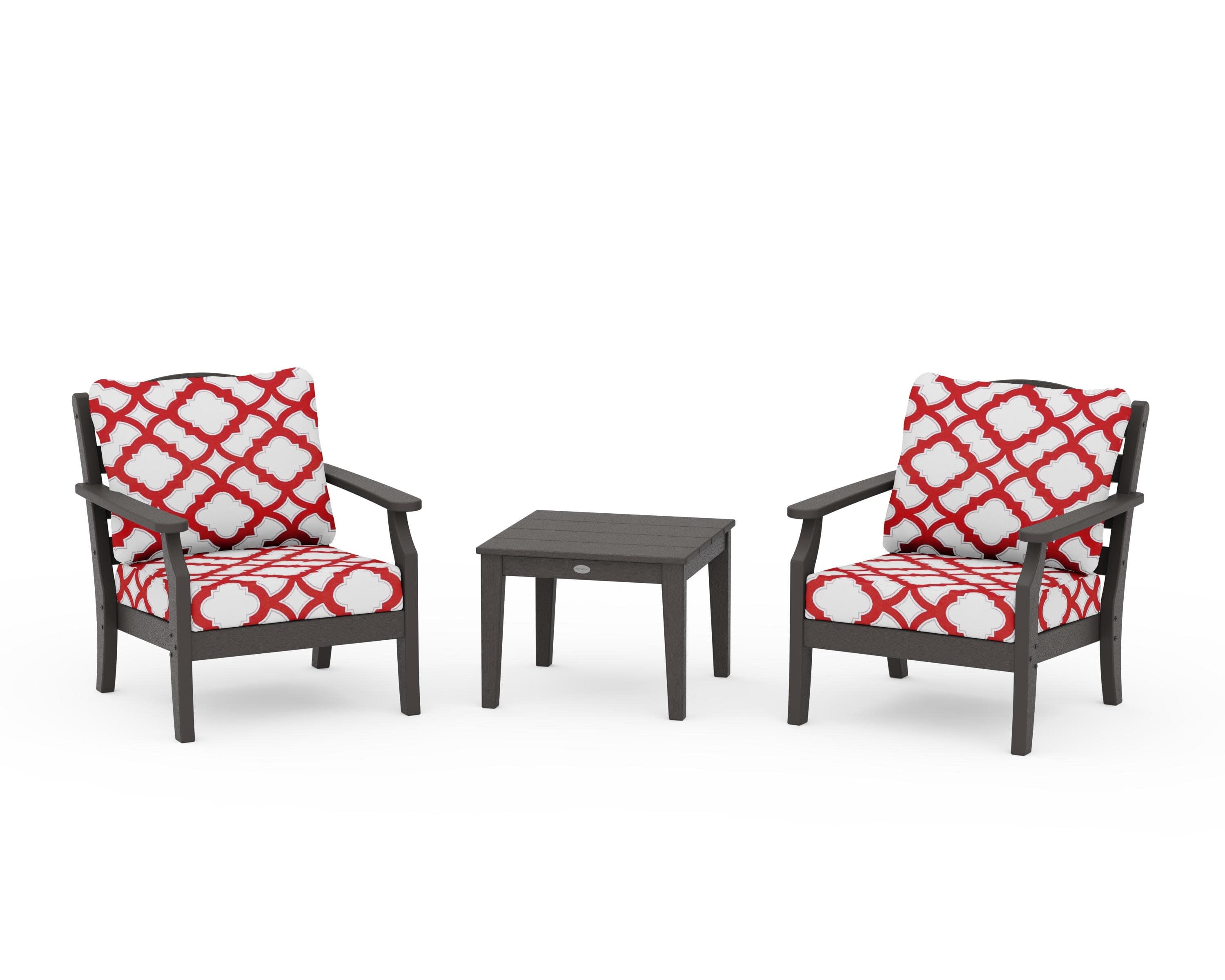 Savannah 3-Piece Deep Seating Set in Vintage Coffee / Trellis Crimson