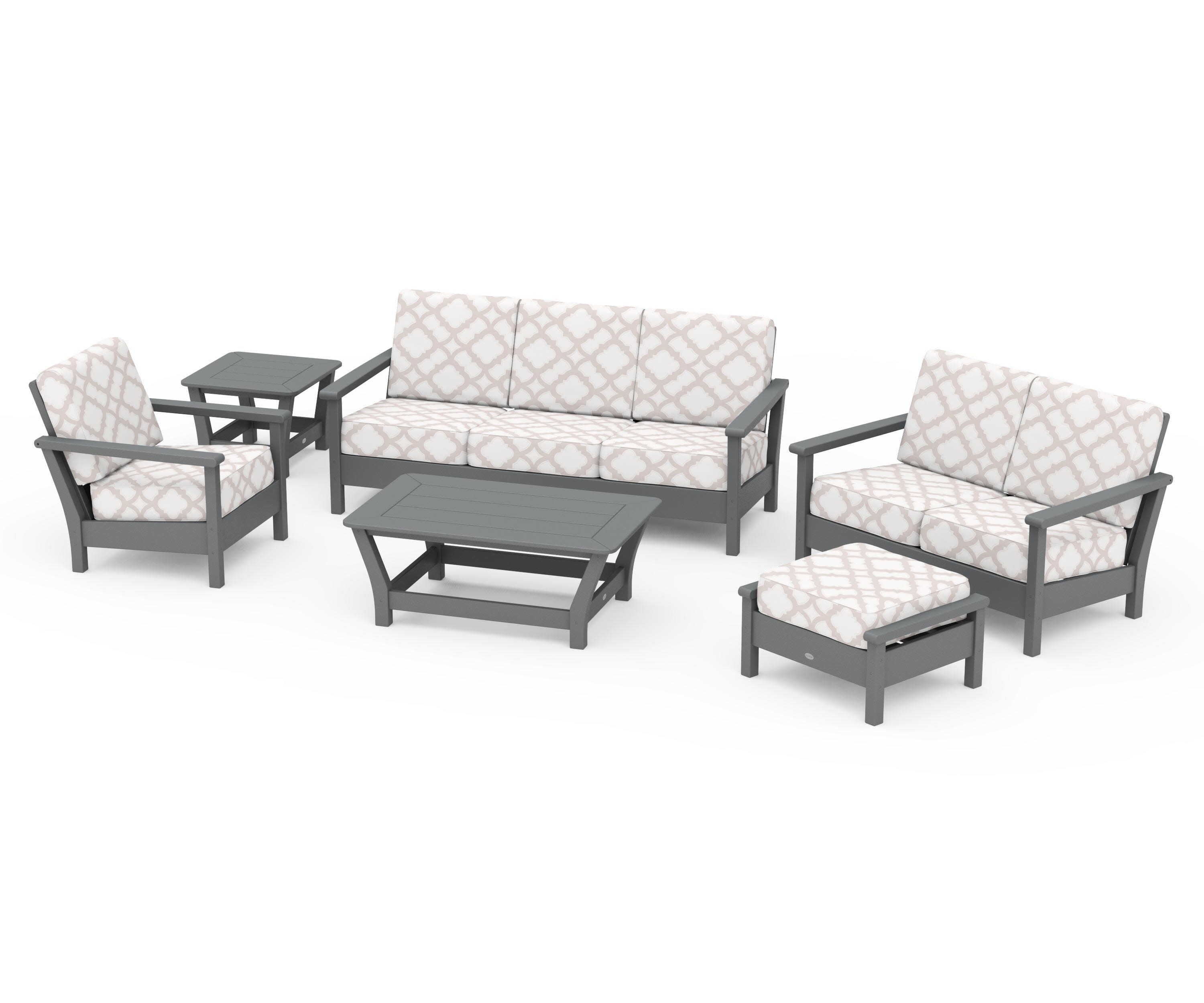 Harbour 6-Piece Outdoor Living Set in Slate Grey / Trellis Dune Burlap