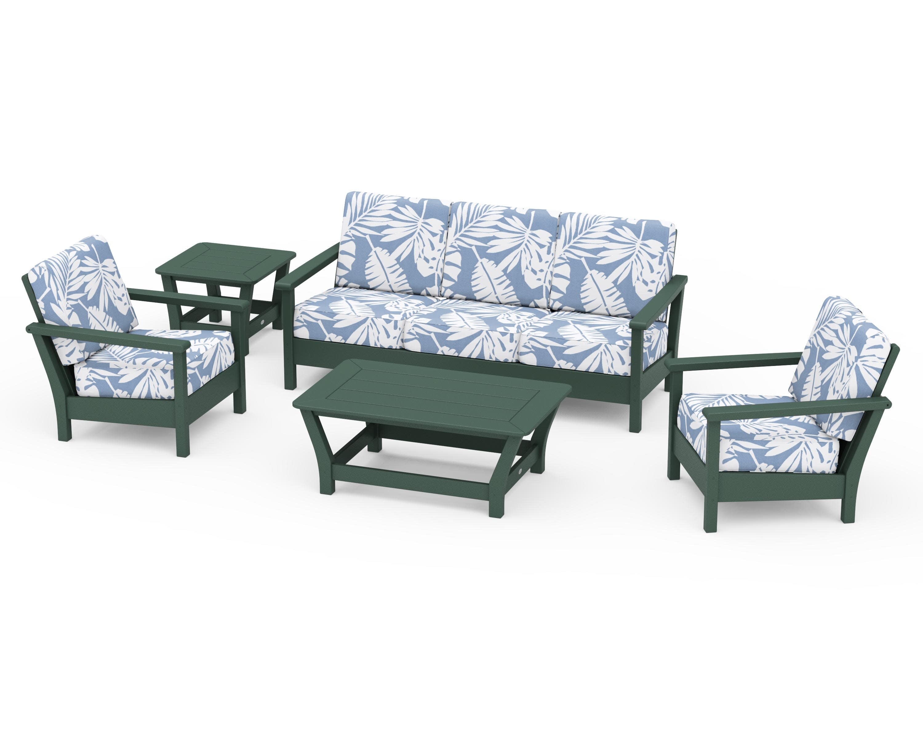 Harbour 5-Piece Deep Seating Set in Green / Leaf Sky Blue