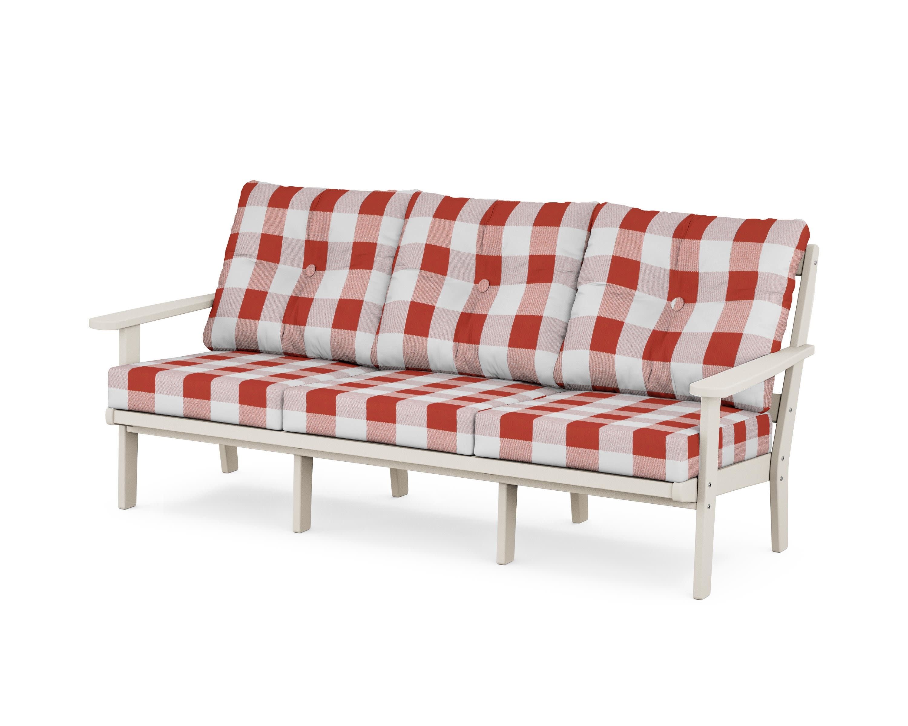 Mission Deep Seating Sofa in Sand / Buffalo Plaid Crimson