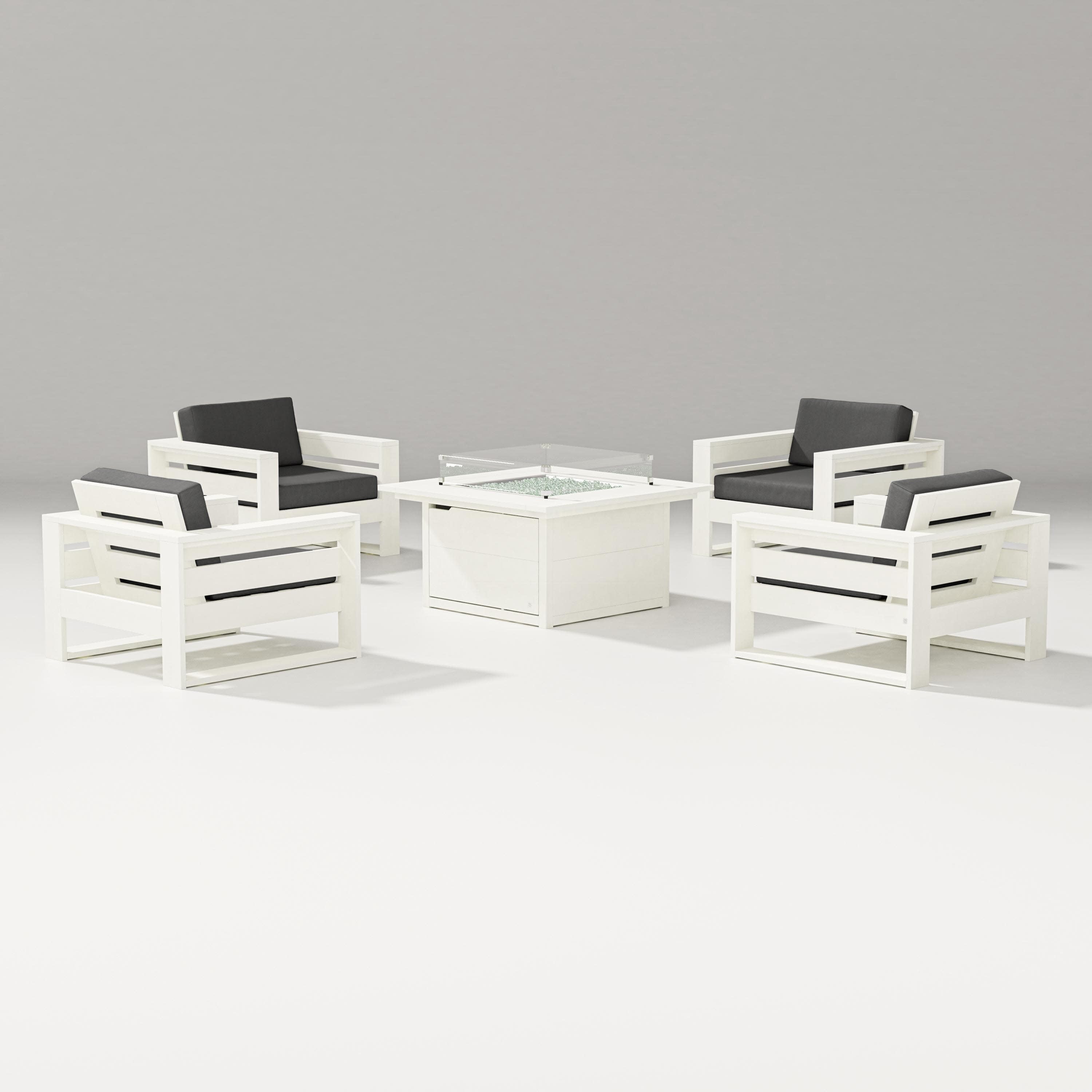 Latitude 5-Piece Lounge Fire Table Set in Vintage White / Spectrum Carbon