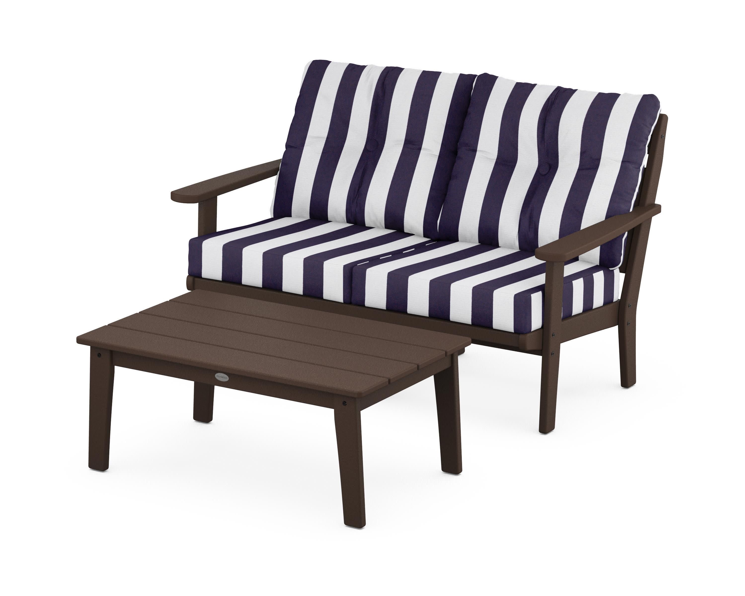 Lakeside 2-Piece Lounge Loveseat Set in Mahogany / Cabana Stripe Navy