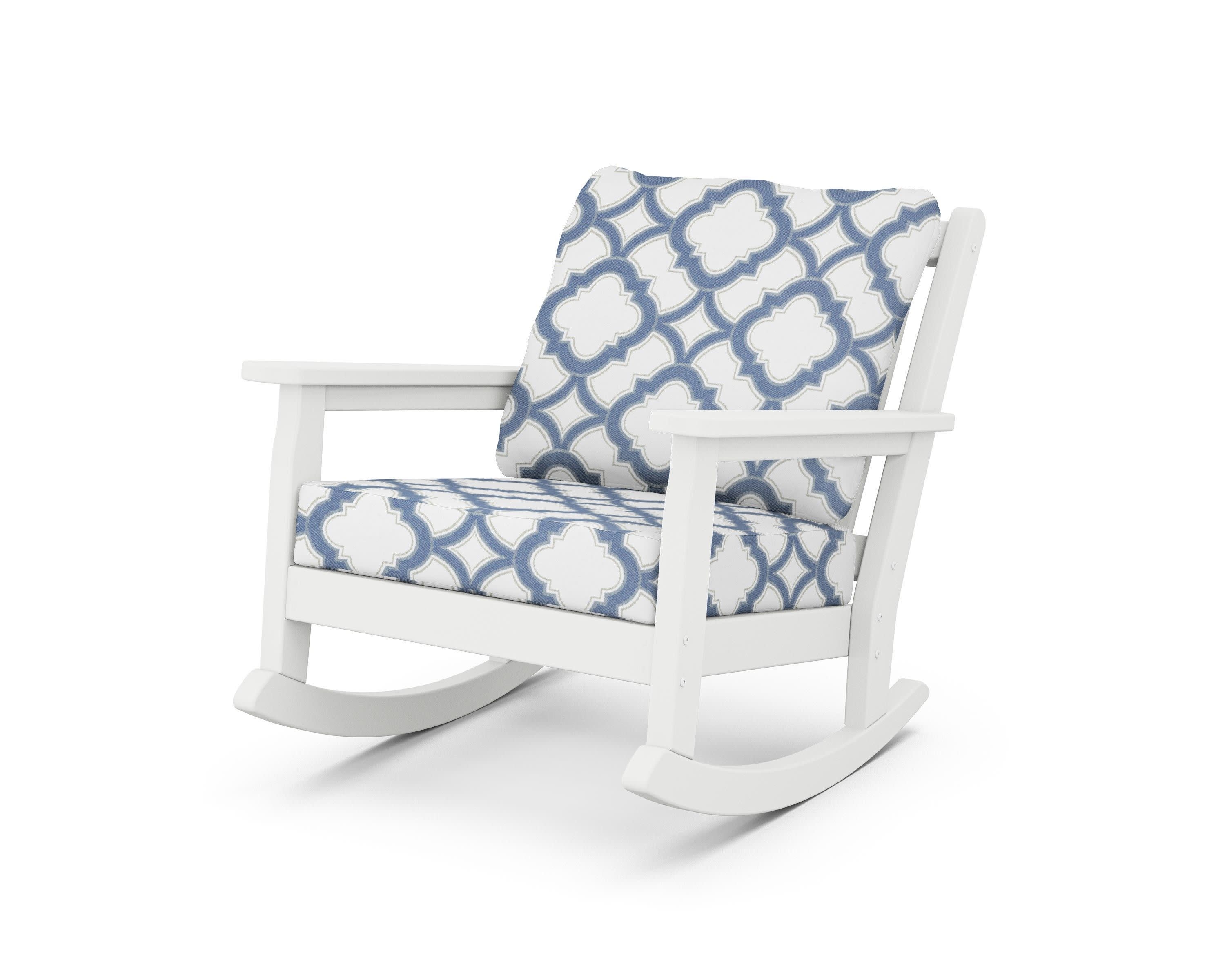 Chippendale Deep Seating Rocking Chair in White / Trellis Sky Blue