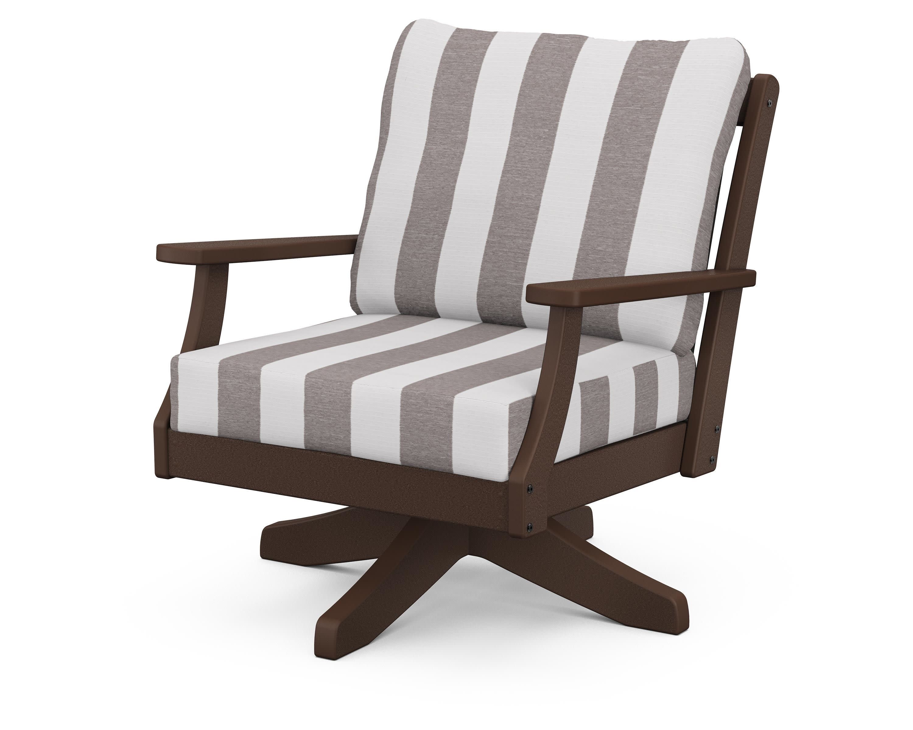 Braxton Deep Seating Swivel Chair in Mahogany / Cabana Stripe Grey Mist