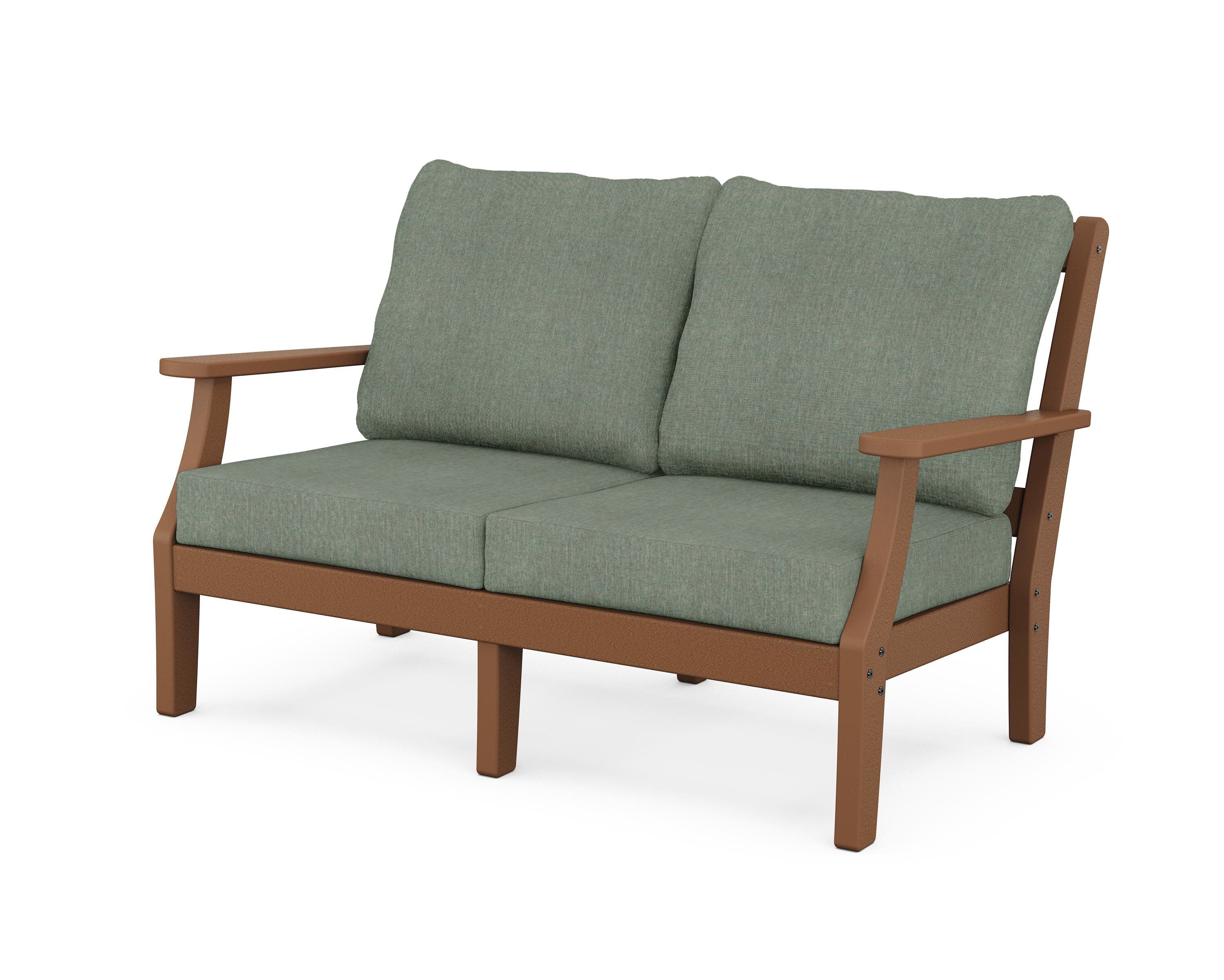 Chinoiserie Deep Seating Loveseat in Teak / Cast Sage