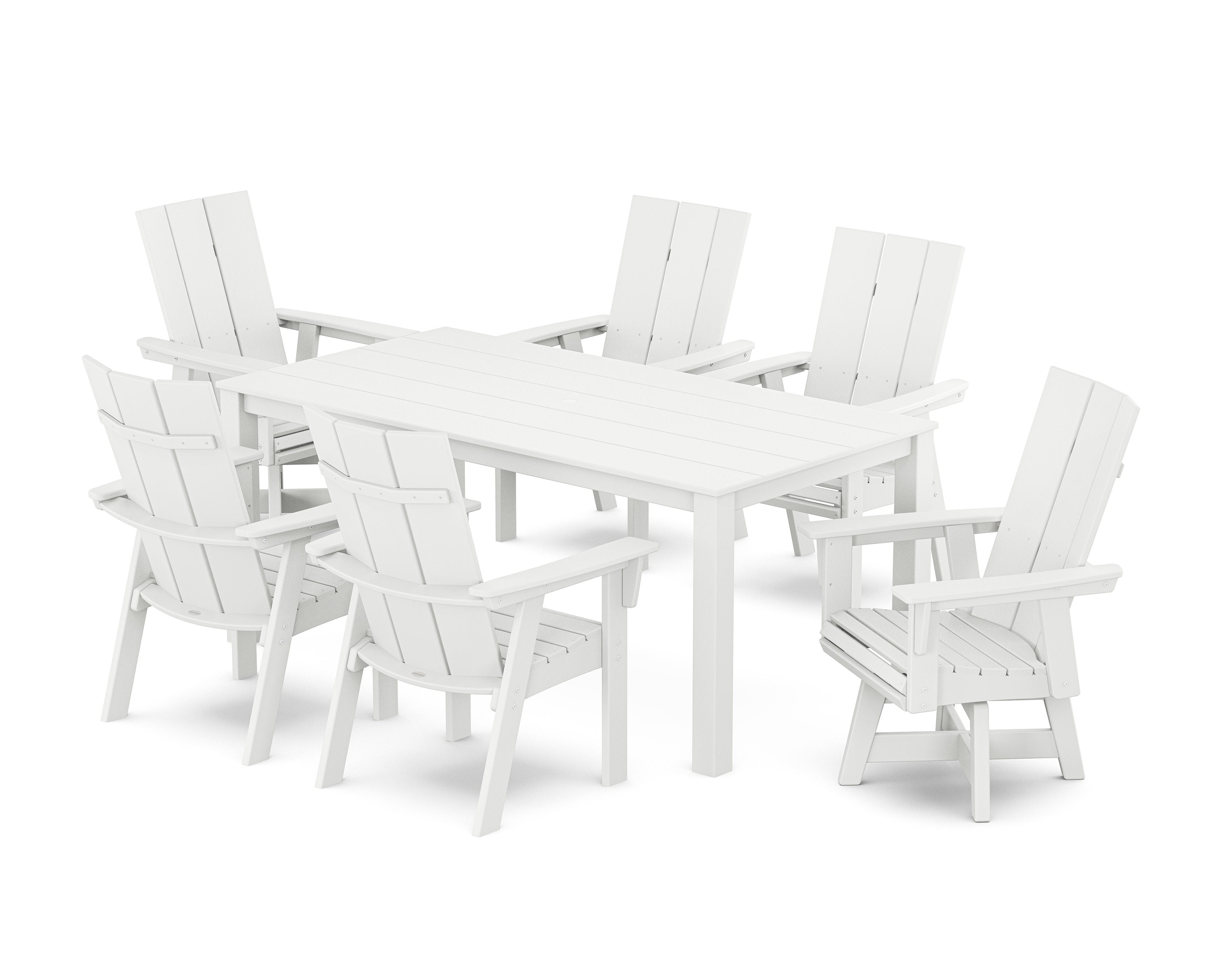 Modern Curveback Adirondack 7-Piece Parsons Swivel Dining Set in White