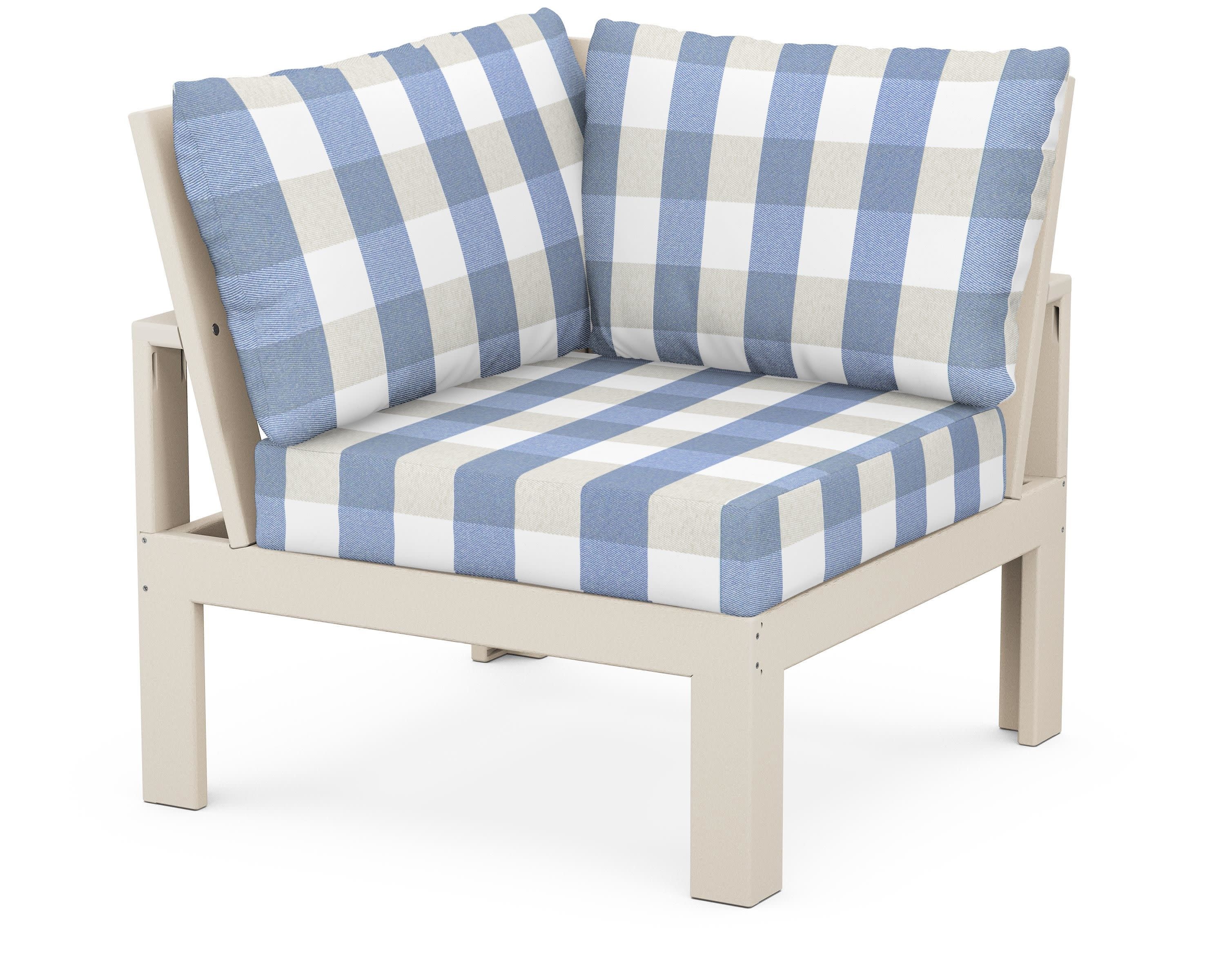 Modular Corner Chair in Sand / Buffalo Plaid Sky Blue