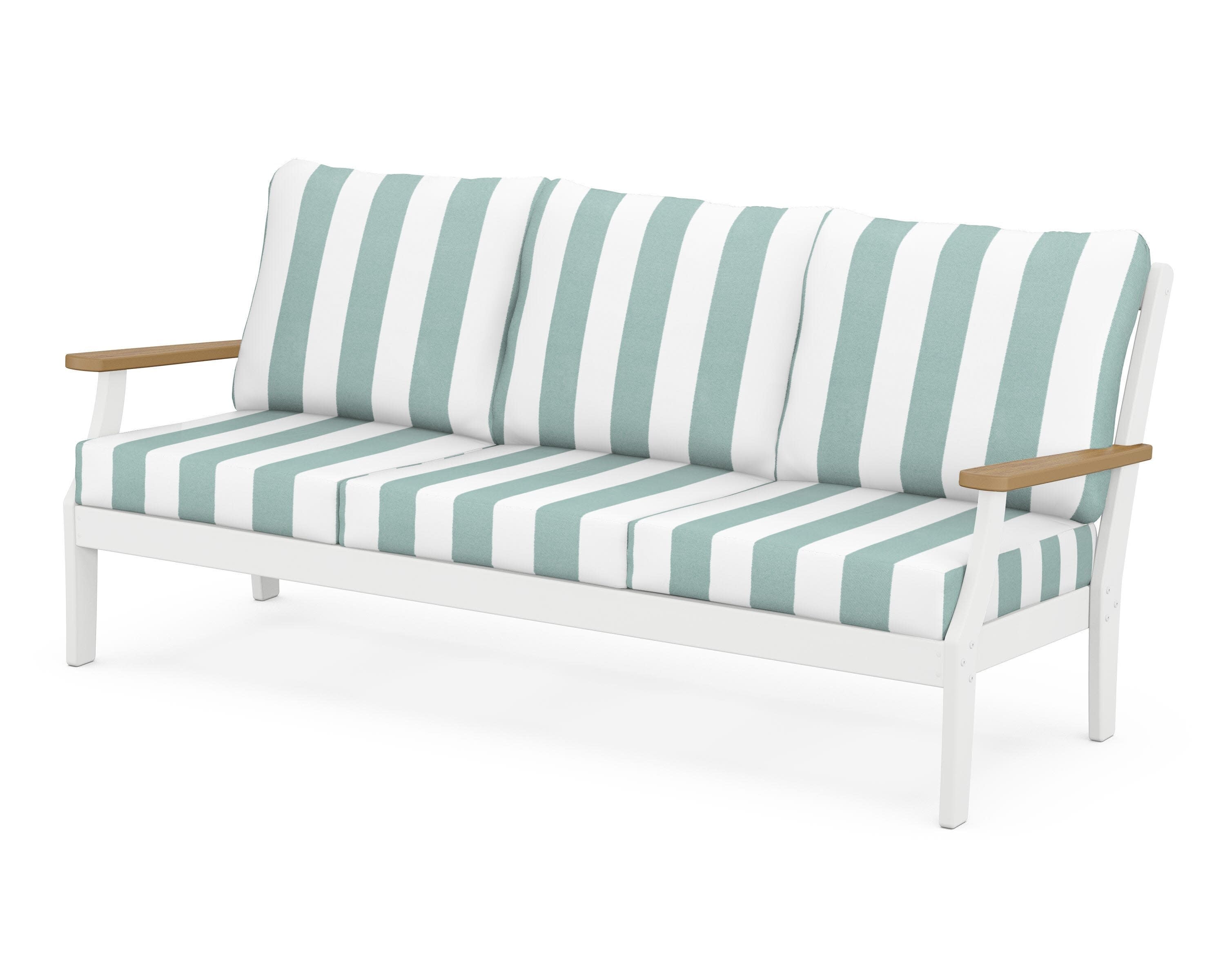 Braxton Deep Seating Sofa in White / Natural / Cabana Stripe Glacier Spa