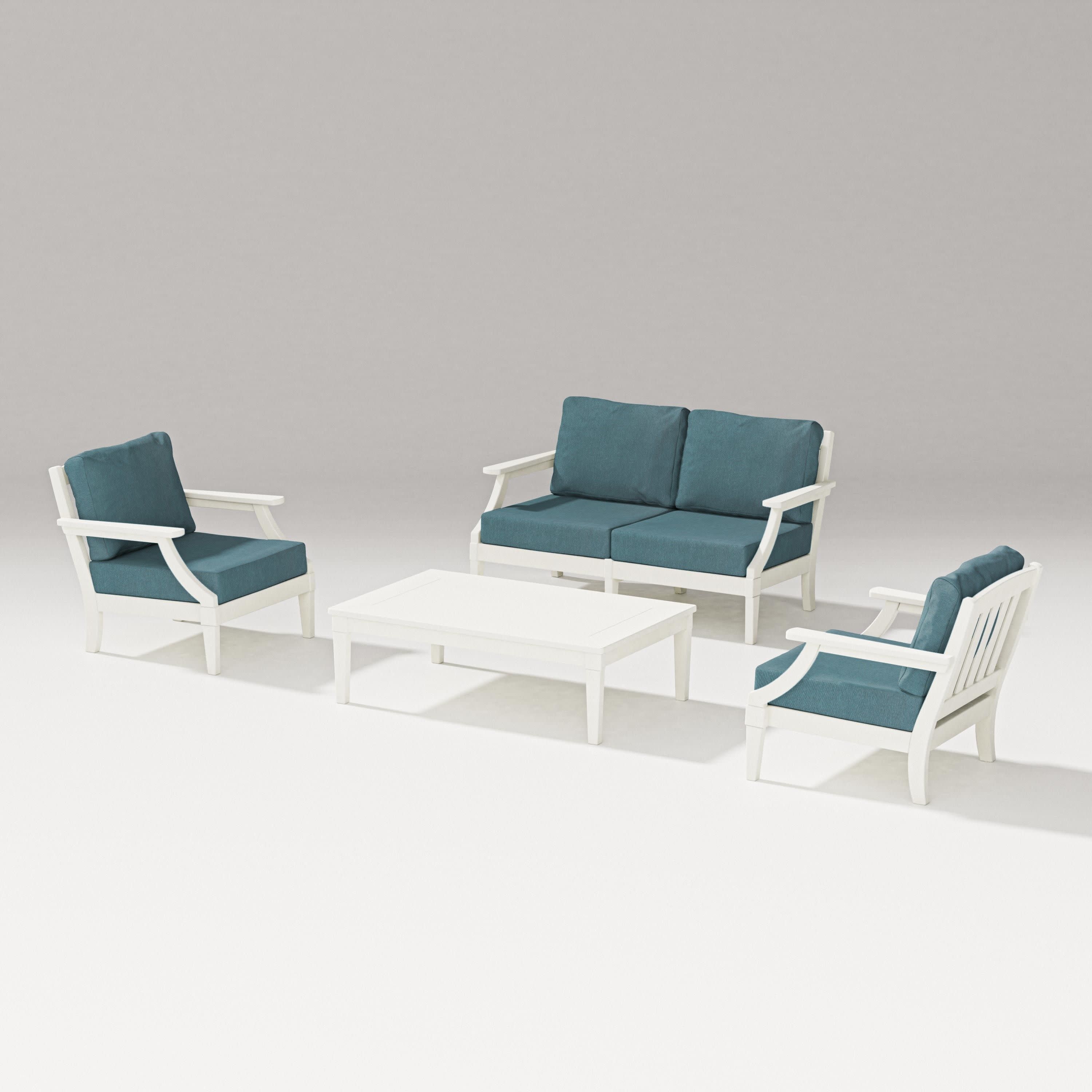 Estate Lounge 4-Piece Loveseat Set in Vintage White / Ocean Teal