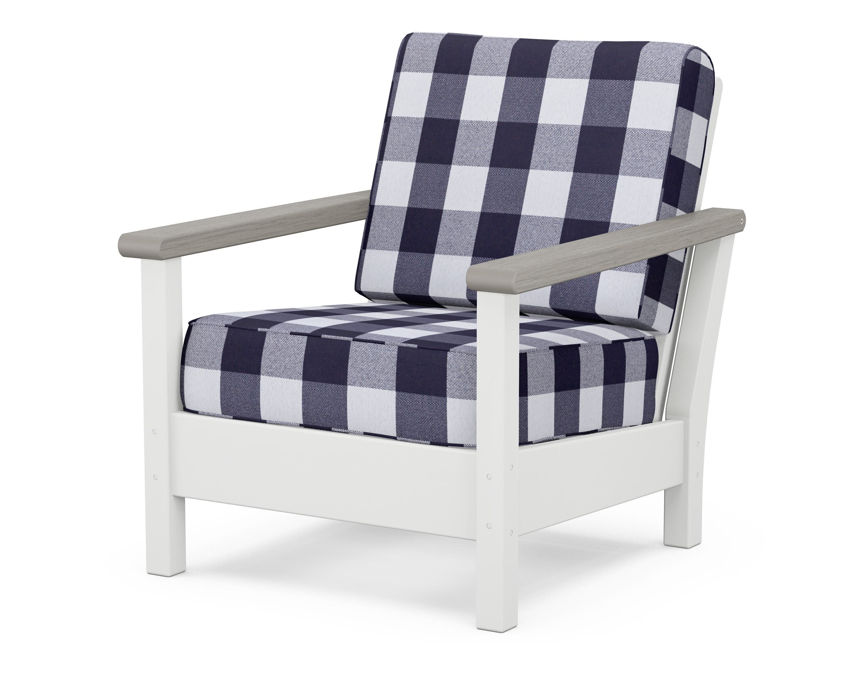 Harbour Deep Seating Chair in White / Driftwood / Buffalo Plaid Navy
