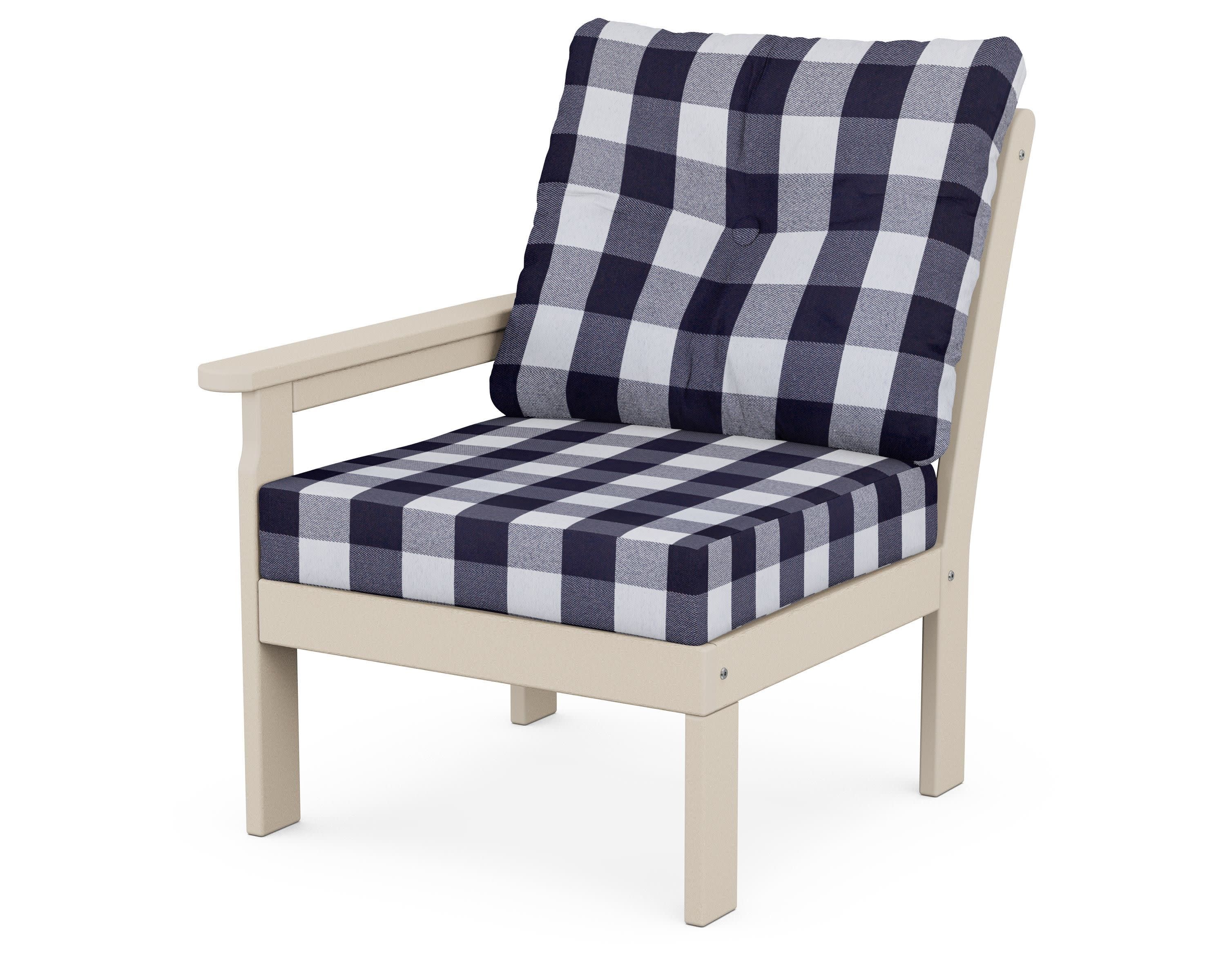 Vineyard Modular Left Arm Chair in Sand / Buffalo Plaid Navy