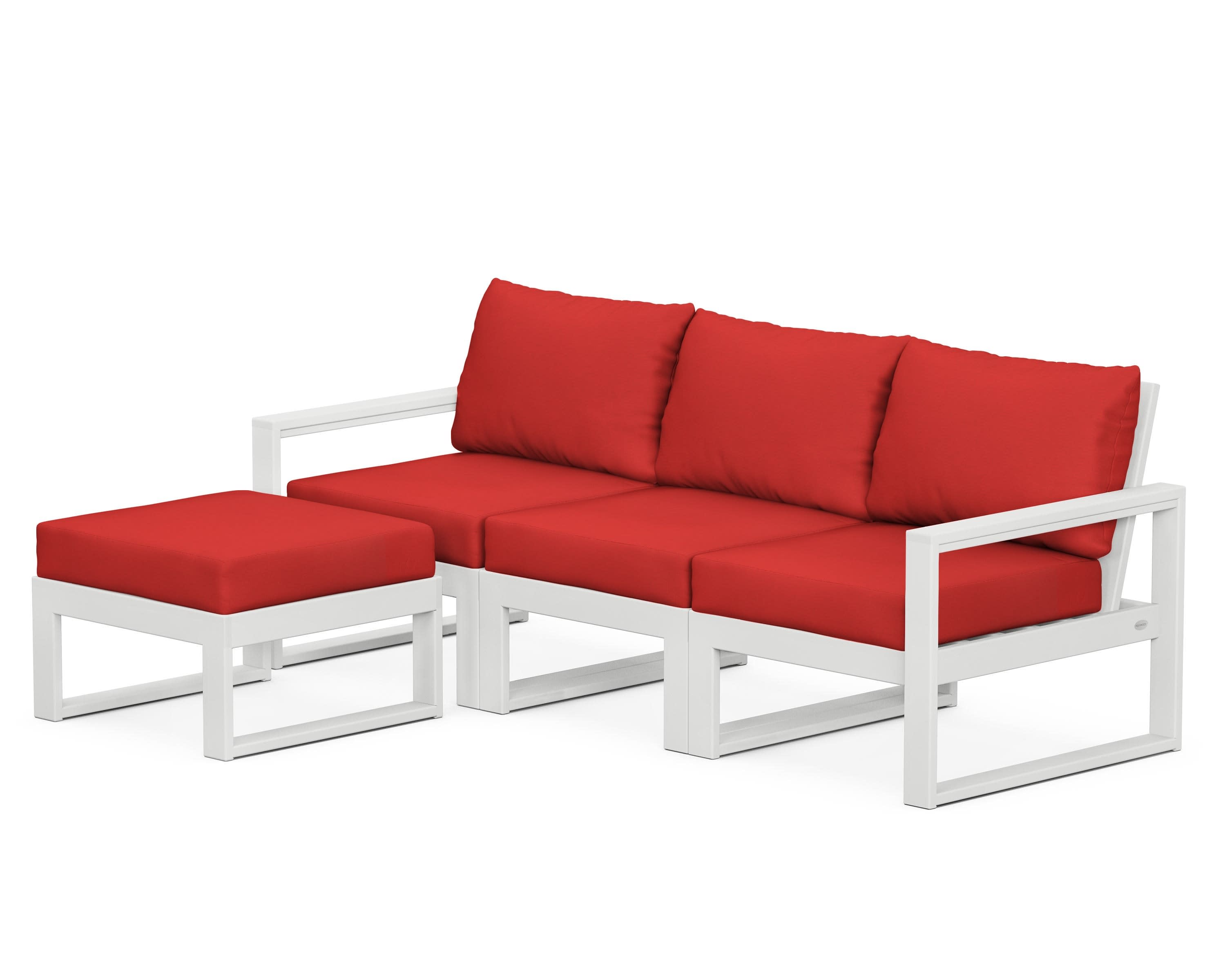 EDGE 4-Piece Modular Deep Seating Set with Ottoman in White / Crimson Linen