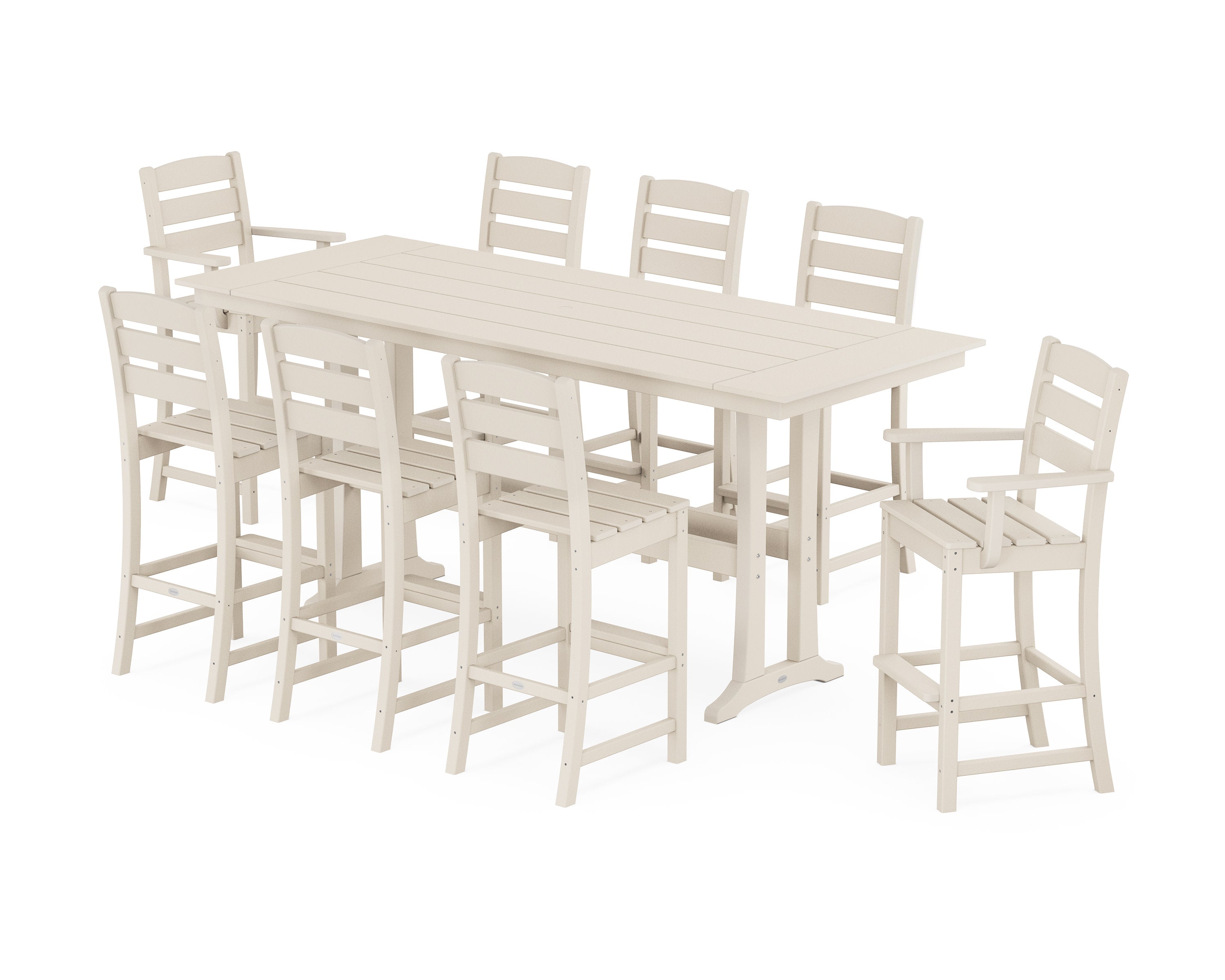 Lakeside 9-Piece Farmhouse Bar Set with Trestle Legs in Sand