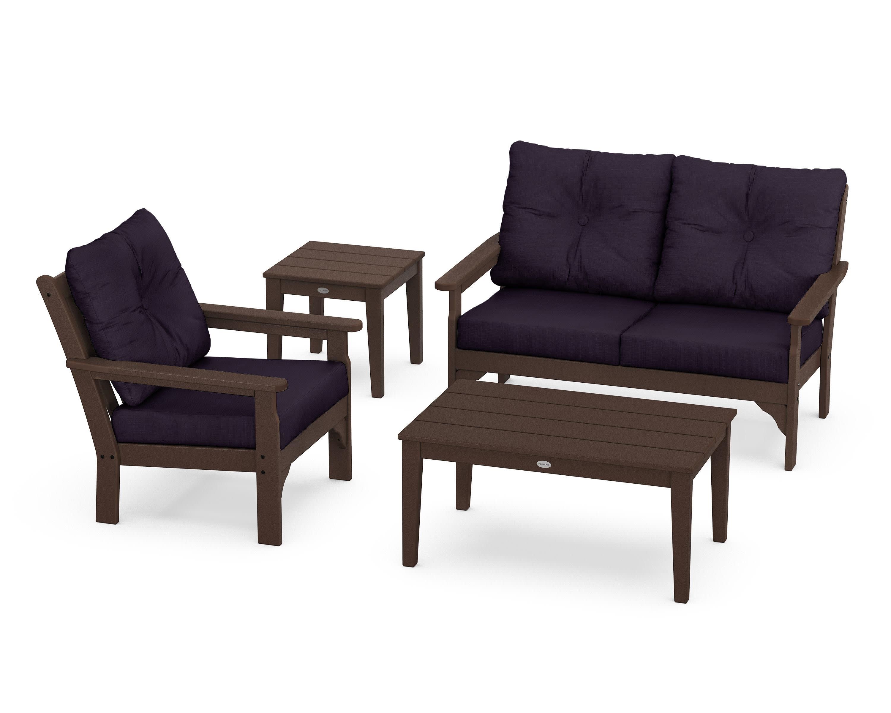 Vineyard 4-Piece Deep Seating Set in Mahogany / Navy Linen