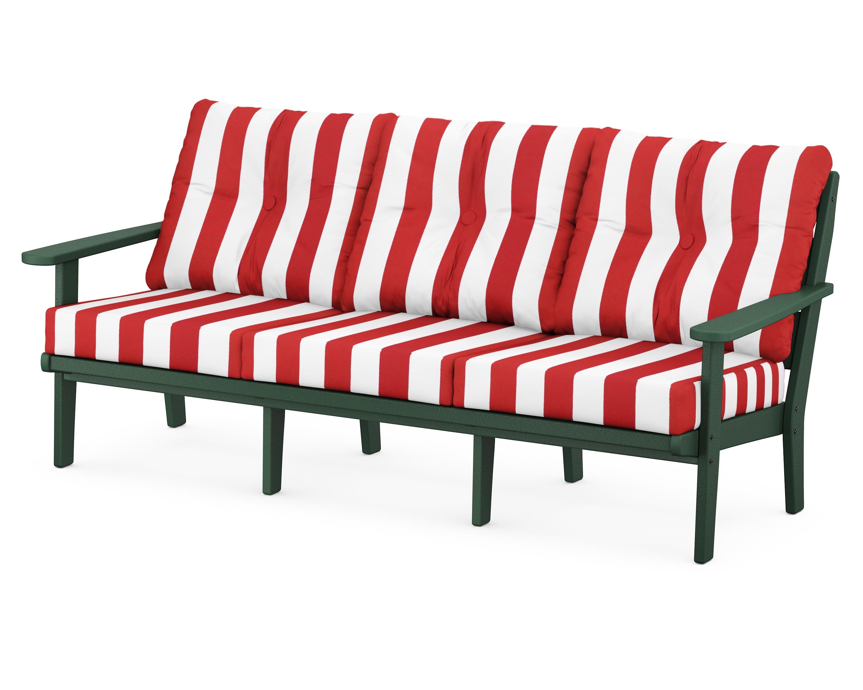 Lakeside Deep Seating Sofa in Green / Cabana Stripe Crimson