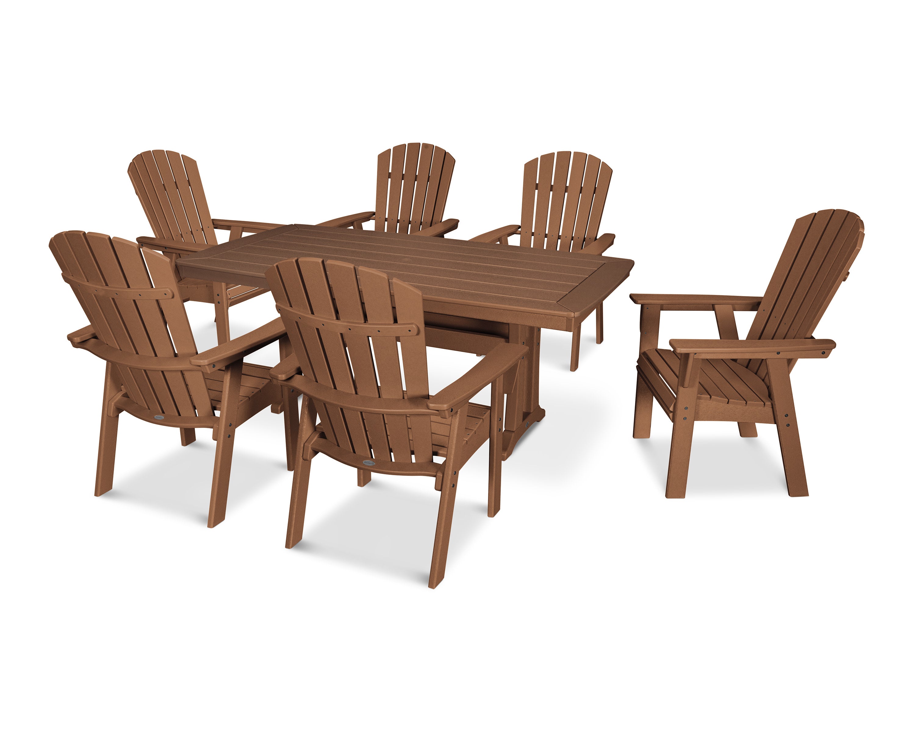 Nautical Curveback Adirondack 7-Piece Dining Set with Trestle Legs in Teak