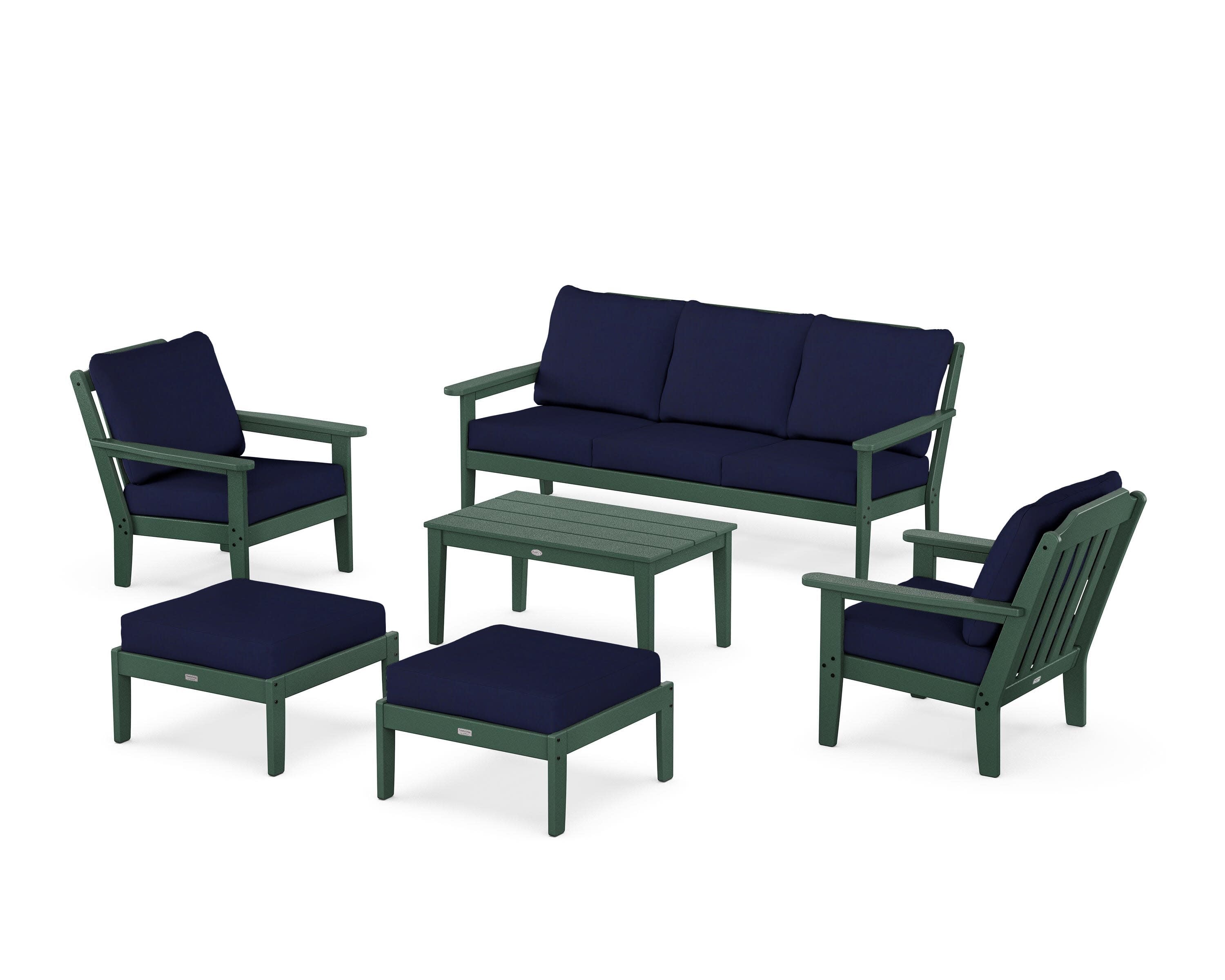 Cottage 6-Piece Lounge Sofa Set in Green / Navy