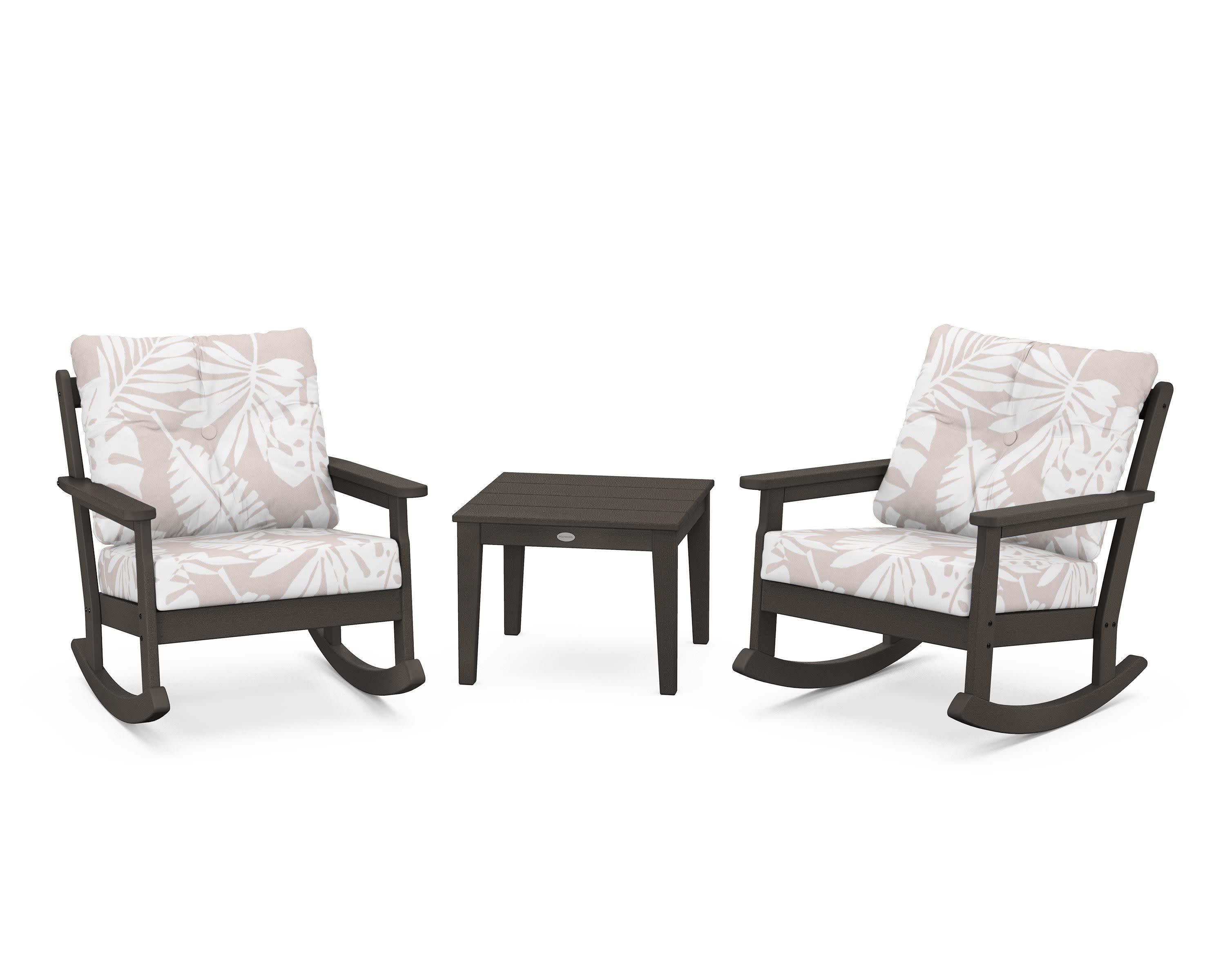 Vineyard 3-Piece Deep Seating Rocker Set in Vintage Coffee / Leaf Dune Burlap
