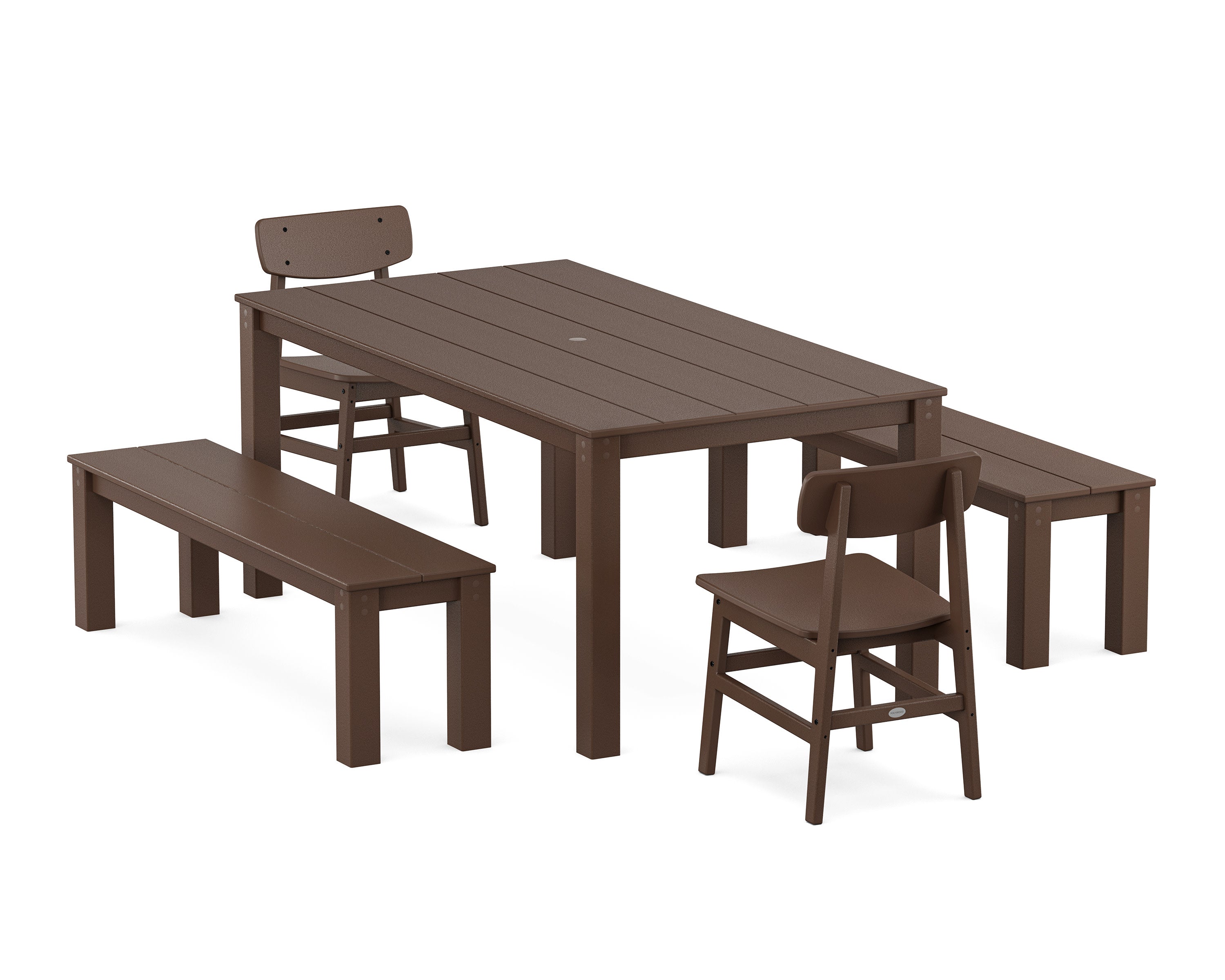 Modern Studio Urban Chair 5-Piece Parsons Dining Set with Benches in Mahogany
