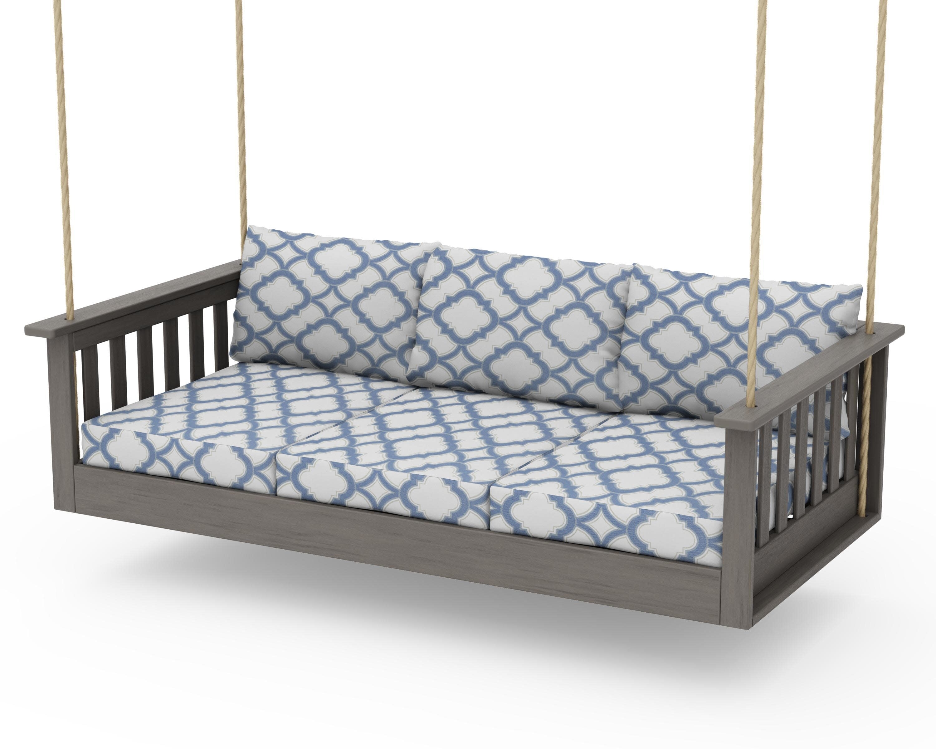 Vineyard Daybed Swing in Driftwood / Trellis Sky Blue