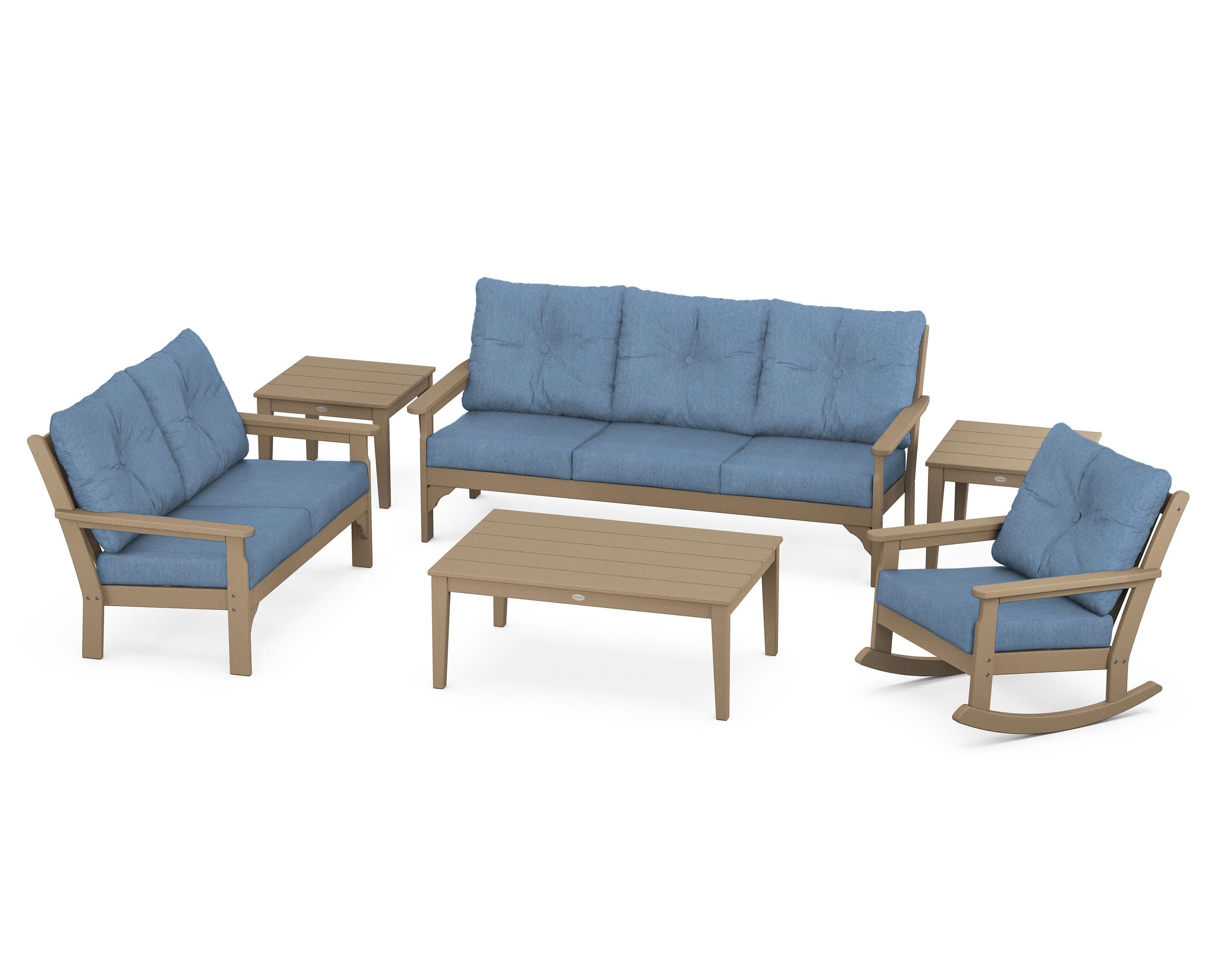 Vineyard 6-Piece Deep Seating Set in Vintage Sahara / Sky Blue