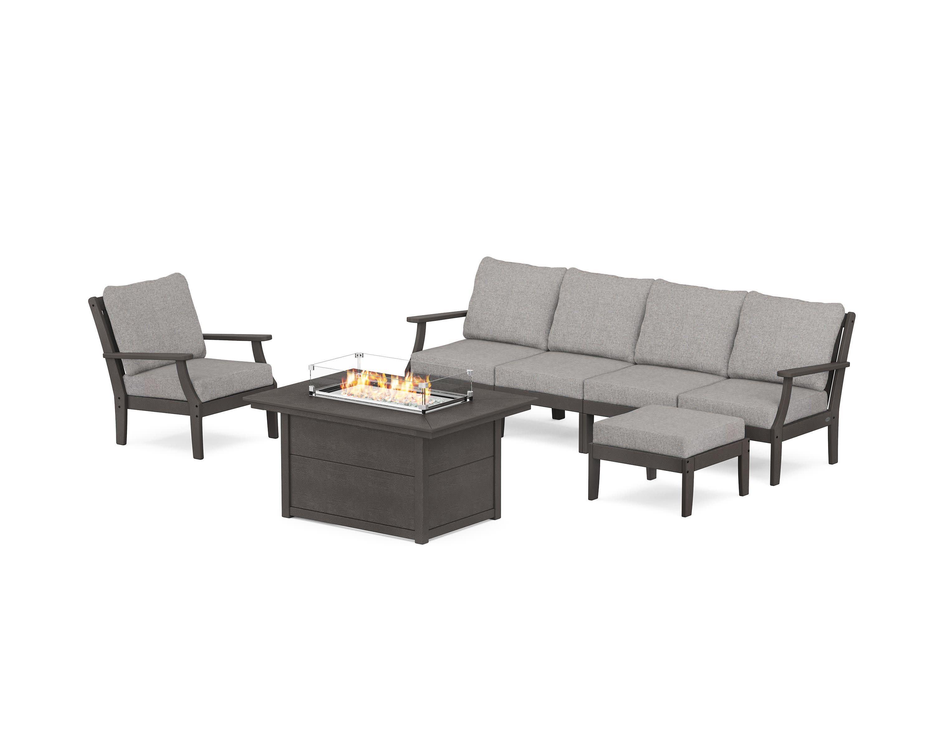 Braxton Sectional Lounge and Fire Pit Set in Vintage Coffee / Grey Mist