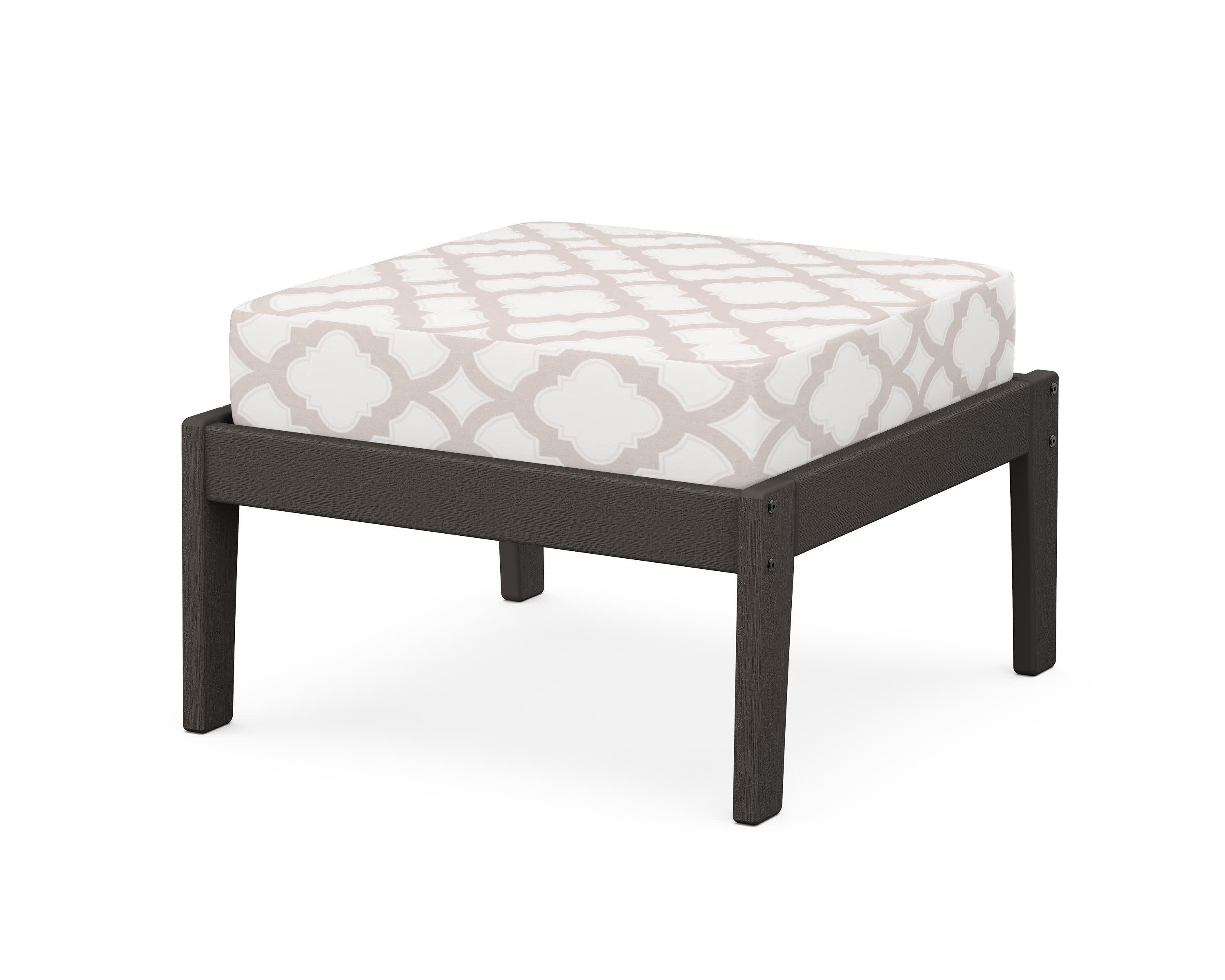 Deep Seating Ottoman in Vintage Coffee / Trellis Dune Burlap