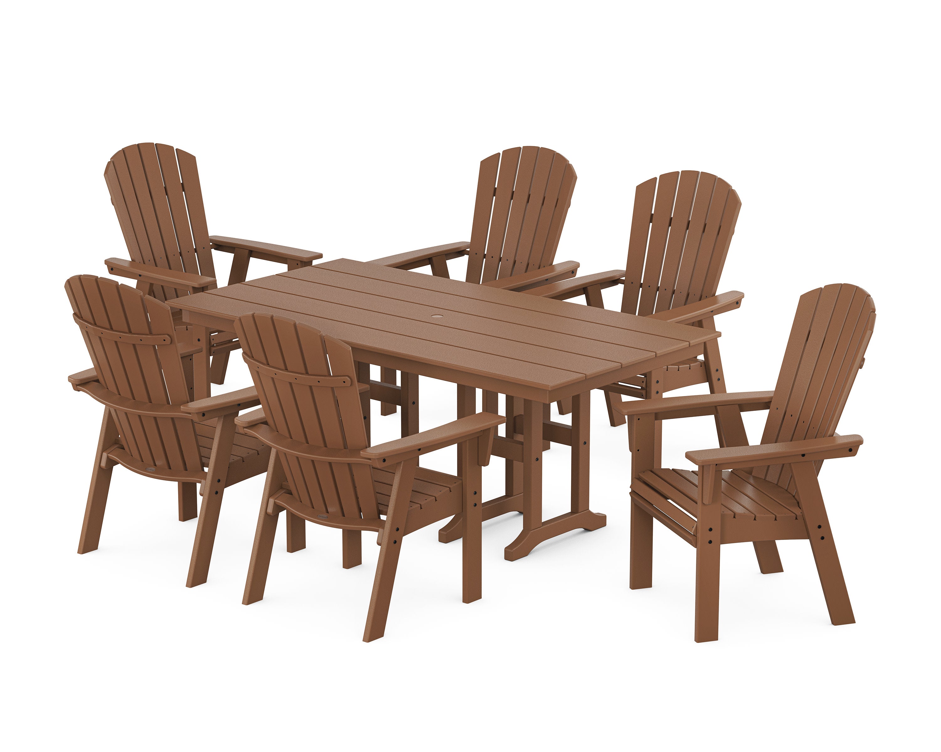 Nautical Curveback Adirondack 7-Piece Farmhouse Dining Set in Teak
