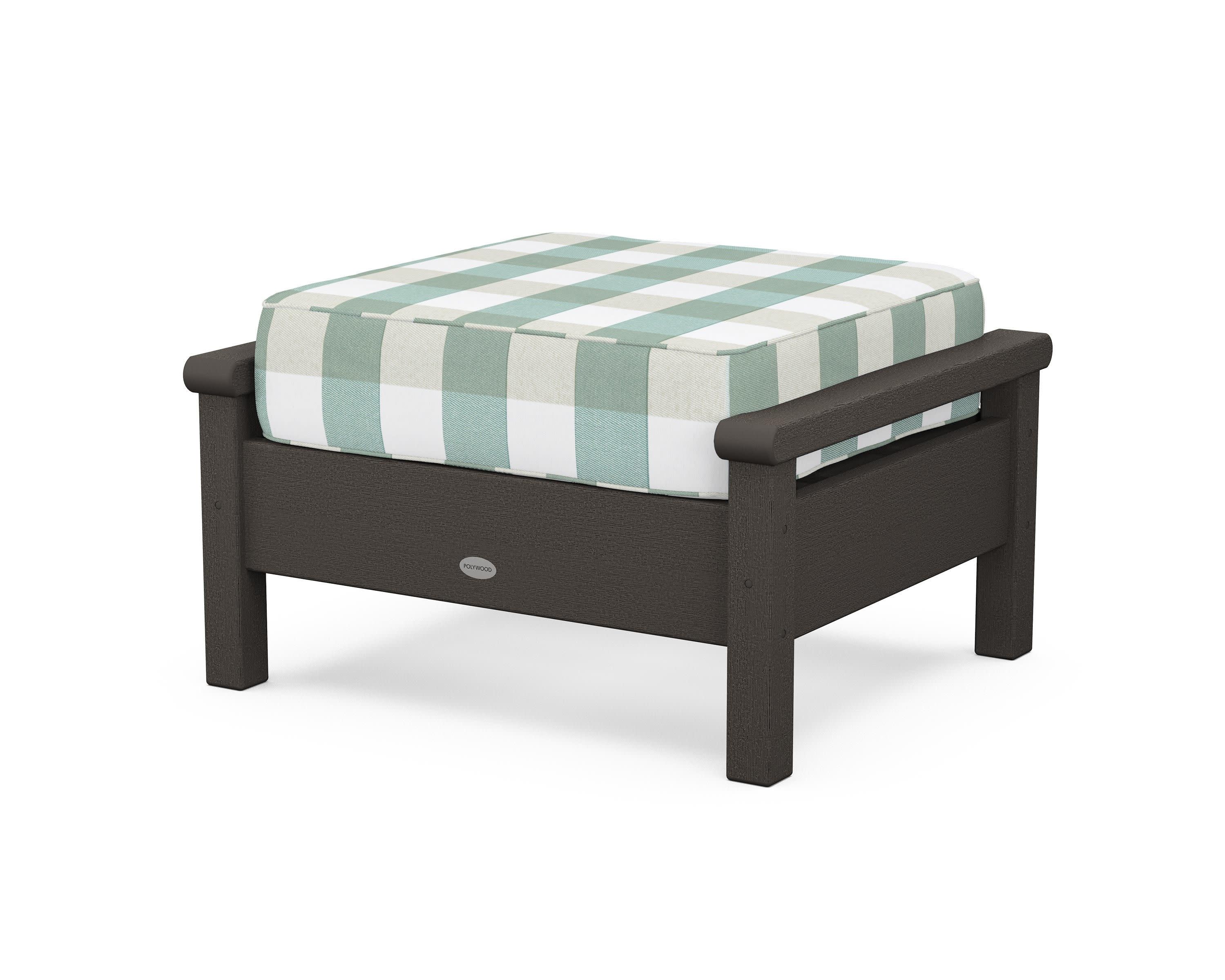 Harbour Deep Seating Ottoman in Vintage Coffee / Buffalo Plaid Glacier Spa