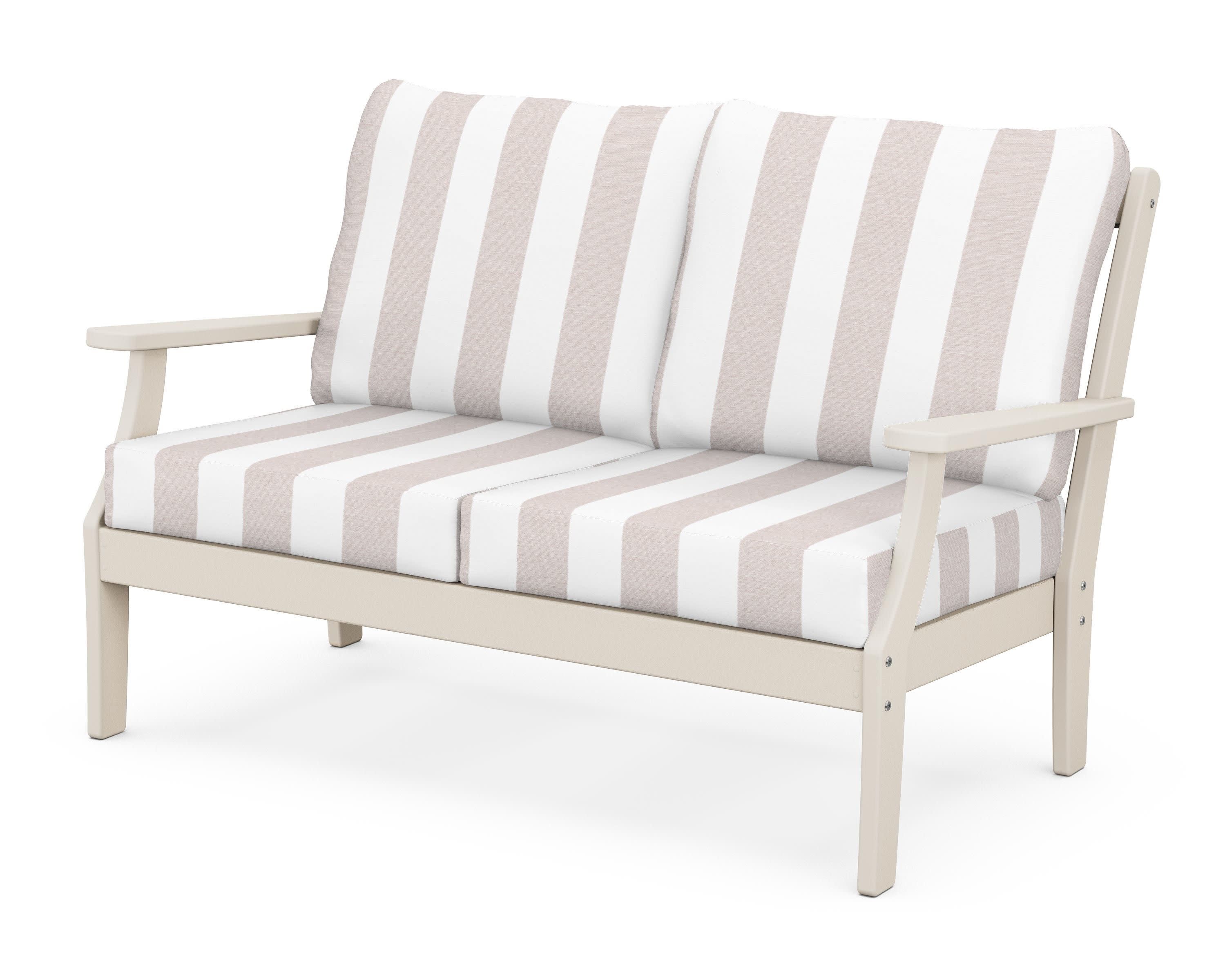 Braxton Deep Seating Loveseat in Sand / Cabana Stripe Dune Burlap