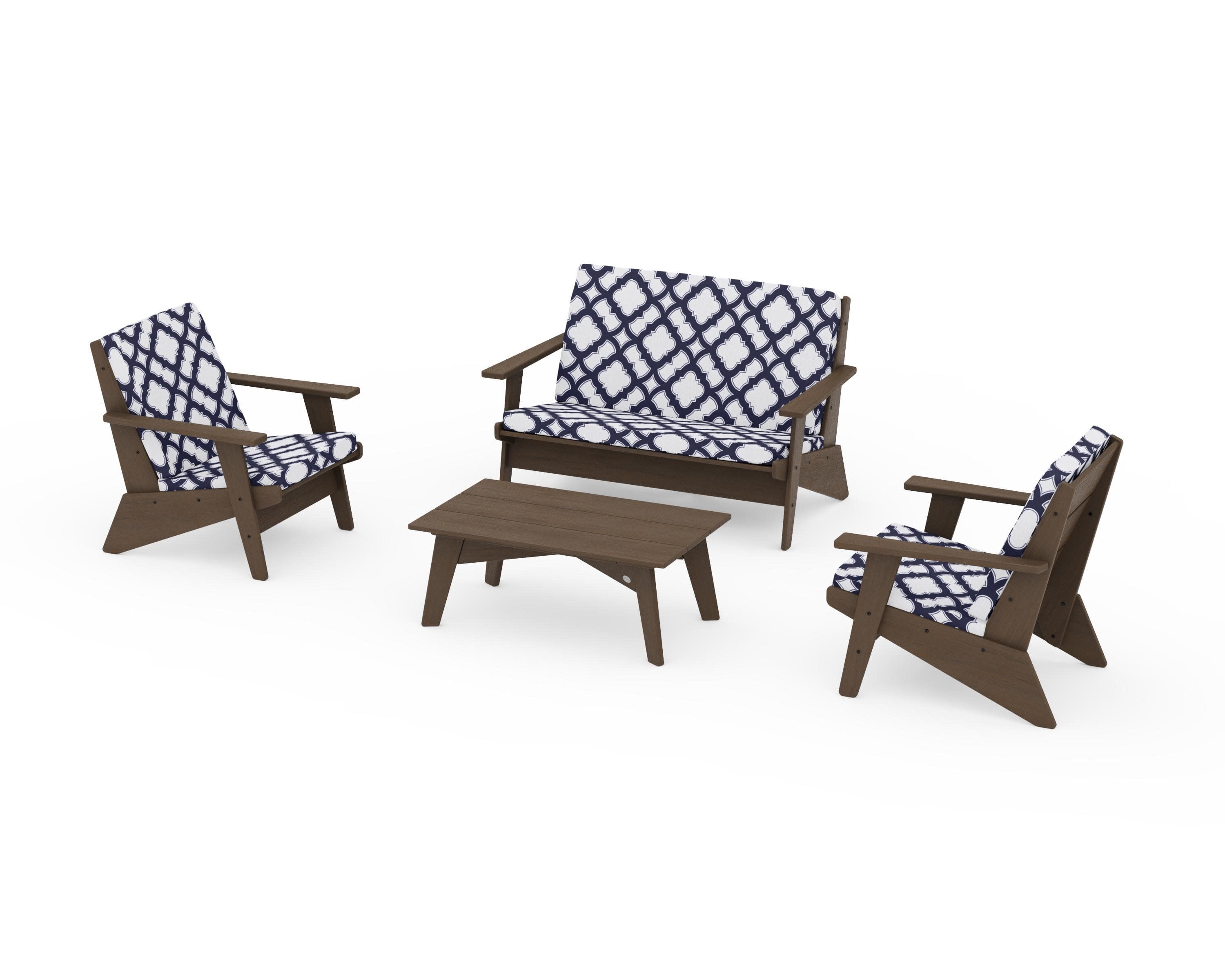 Riviera Modern Lounge 4-Piece Set in Kona / Trellis Navy