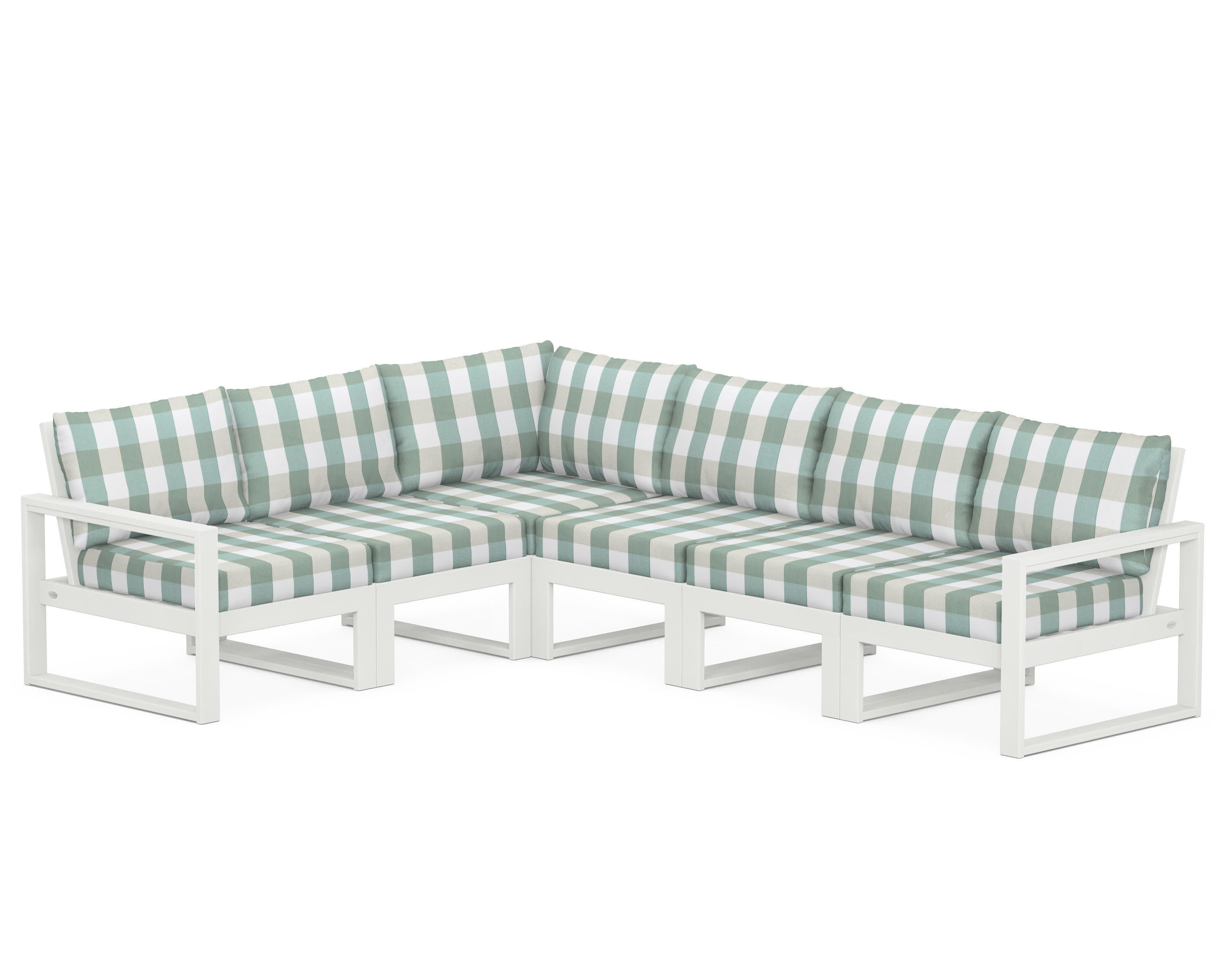 EDGE 6-Piece Modular Deep Seating Set in Vintage White / Buffalo Plaid Glacier Spa