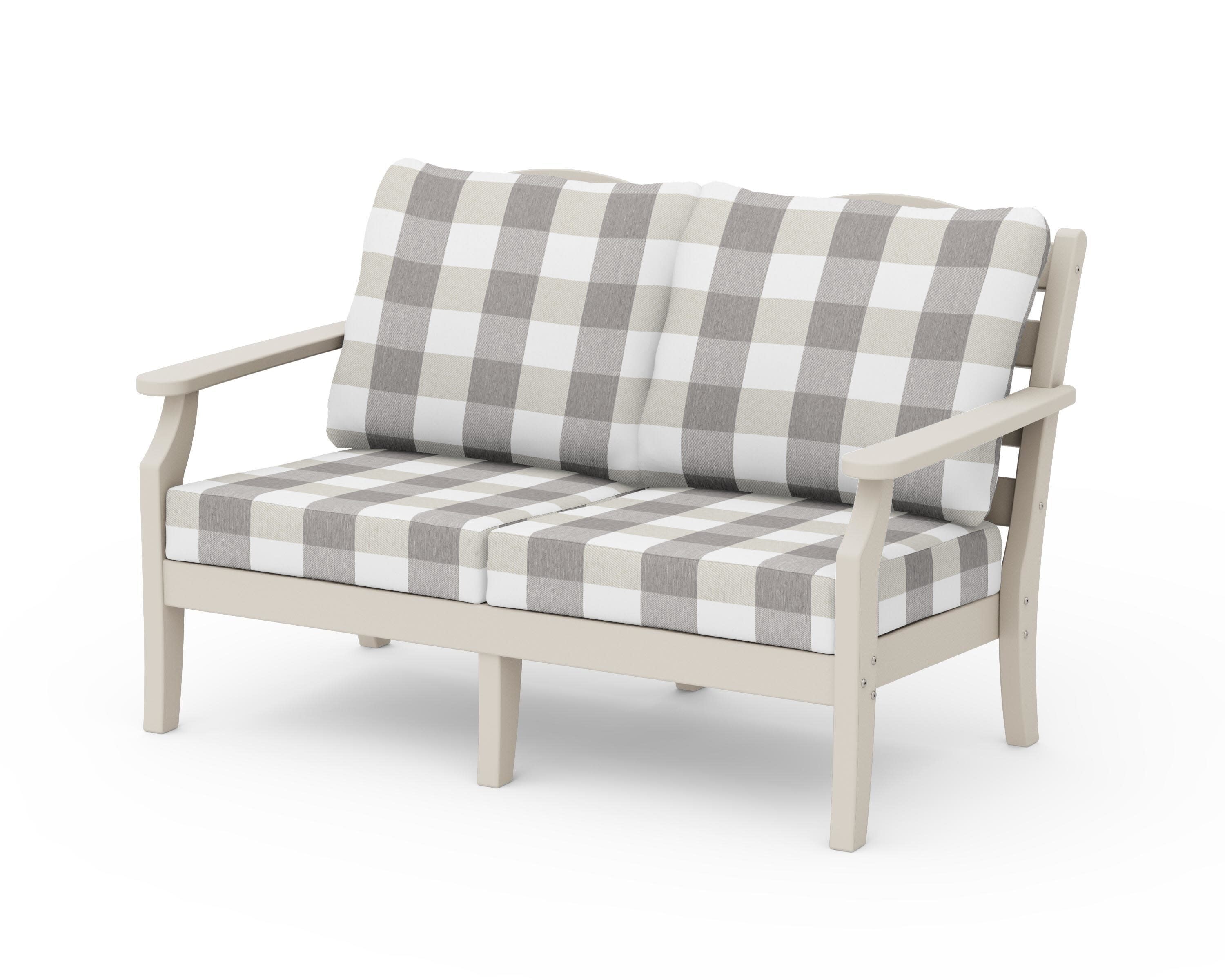 Savannah Deep Seating Loveseat in Sand / Buffalo Plaid Grey Mist