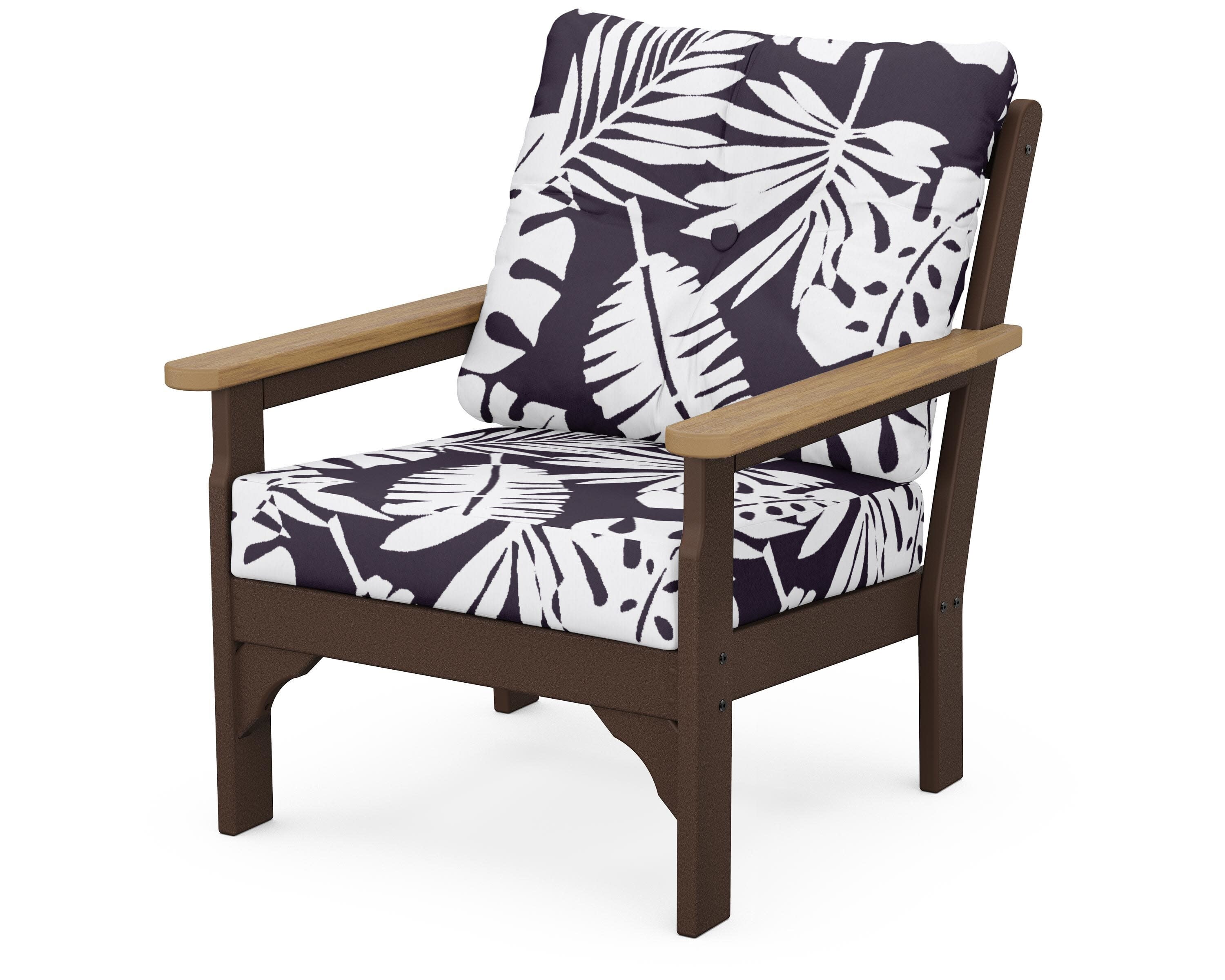 Vineyard Deep Seating Chair in Mahogany / Natural / Leaf Navy