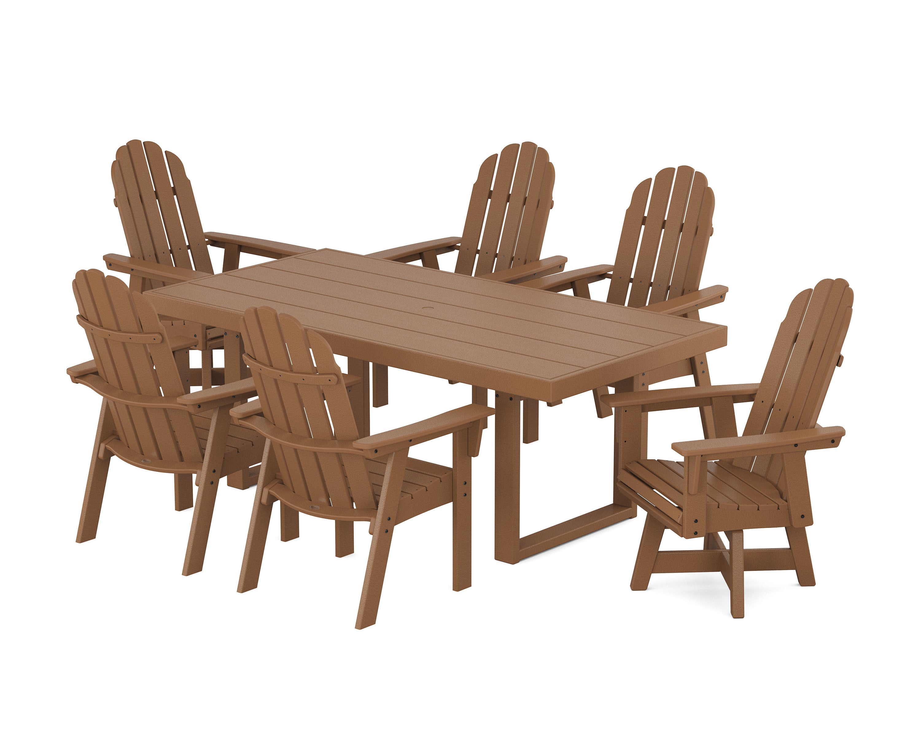 Vineyard Curveback Adirondack Swivel Chair 7-Piece Dining Set in Teak