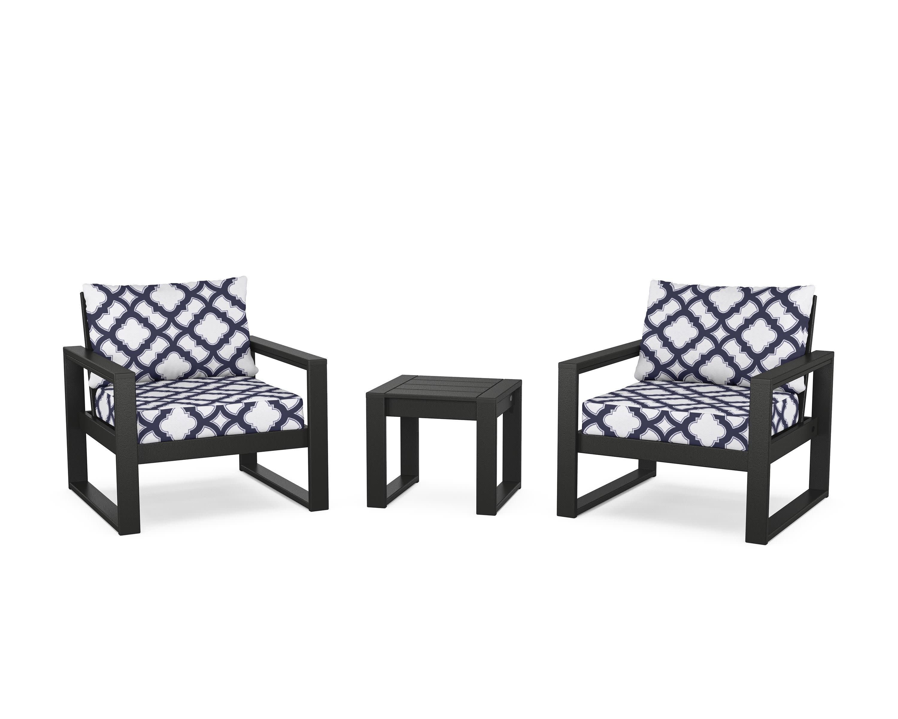 EDGE Sectional 3-Piece Deep Seating Set in Black / Trellis Navy