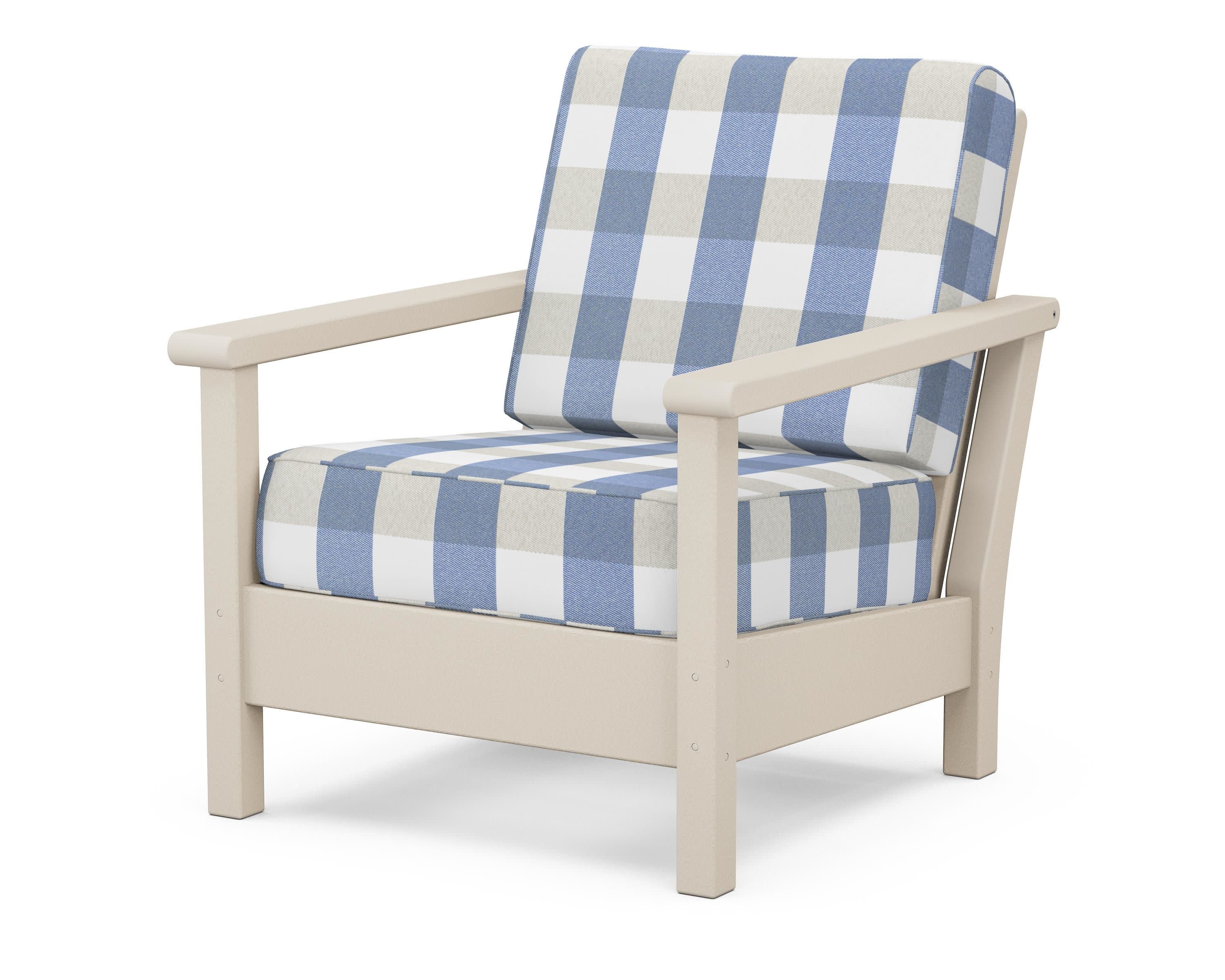 Harbour Deep Seating Chair in Sand / Buffalo Plaid Sky Blue