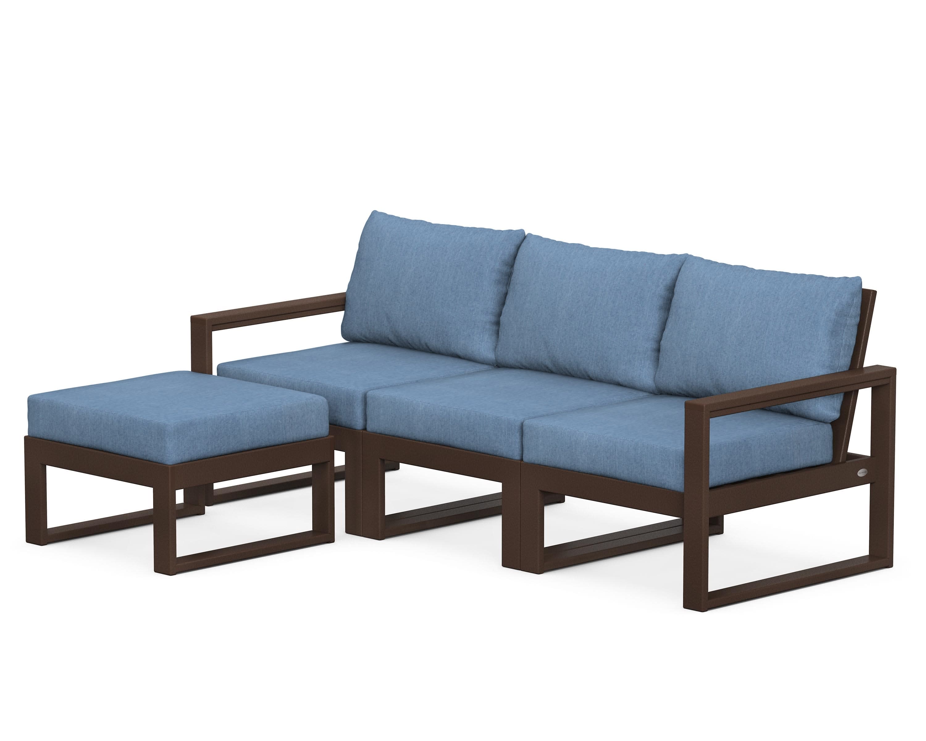 EDGE 4-Piece Modular Deep Seating Set with Ottoman in Mahogany / Sky Blue