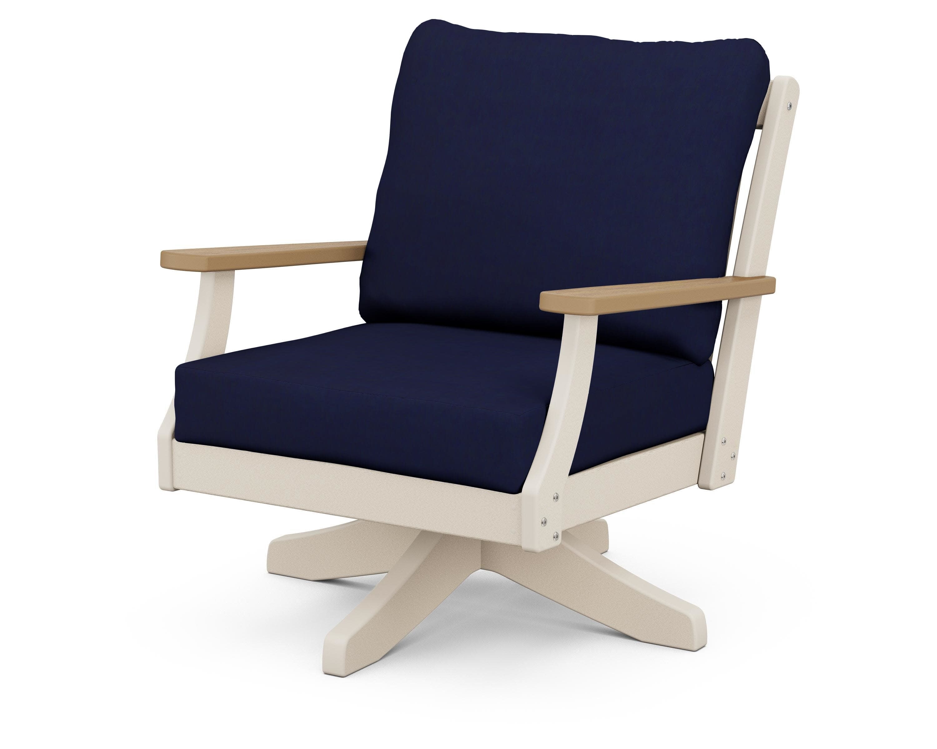 Braxton Deep Seating Swivel Chair in Sand / Natural / Navy