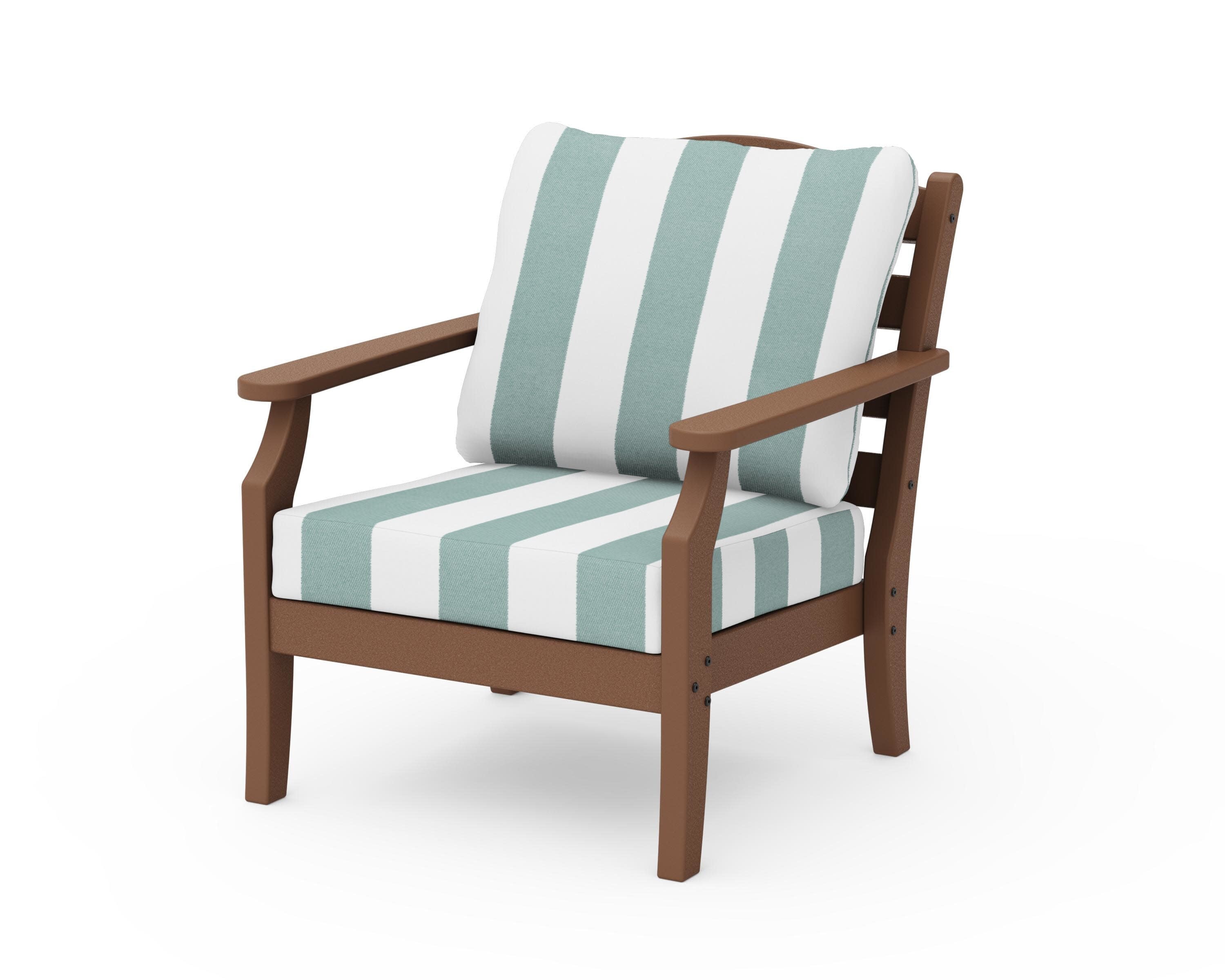 Savannah Deep Seating Chair in Teak / Cabana Stripe Glacier Spa