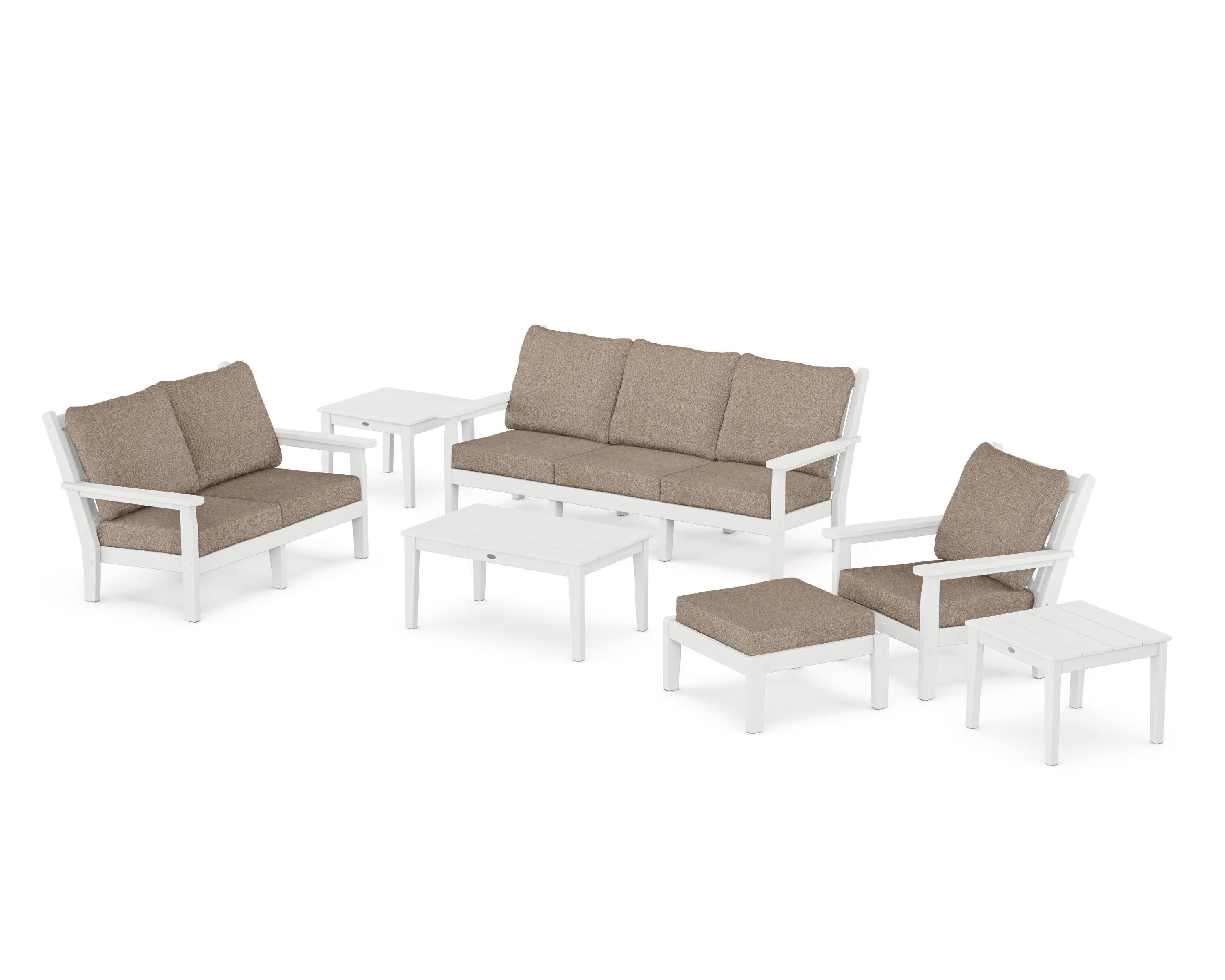 Chippendale 7-Piece Deep Seating Set in White / Spiced Burlap