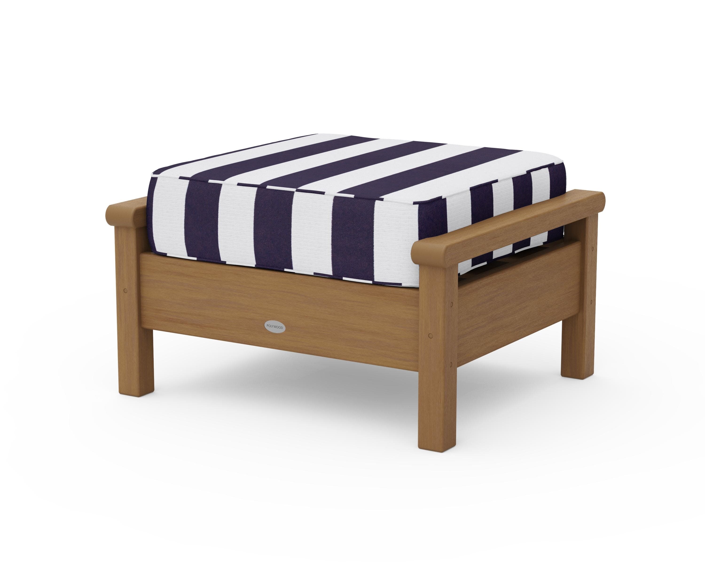 Harbour Deep Seating Ottoman in Natural / Cabana Stripe Navy